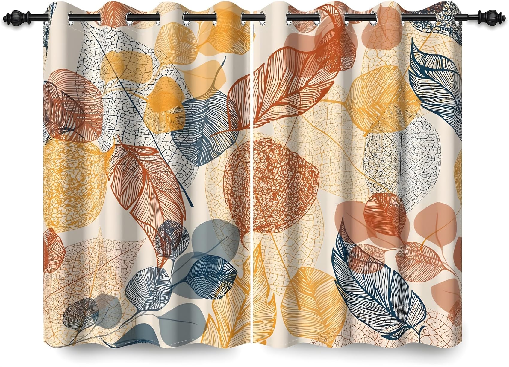 KaiHeBeding Abstract Leaf Pattern Blackout Curtains for Bedroom - Autumn Leaf Prints Living Room Curtains 46x54 Eyelet - Soft Thermal Insulated Patterned Drapes for Windows - 2 Panels