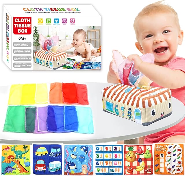 Baby Sensory Toys for 6-12 Months,Baby Tissue Box,Colorful Infant Juggling Rainbow Dance Scarves for Toddler,Montessori Toys for Babies 6-12 months,Sensory Scarves,Preschool Learning Toys for Baby