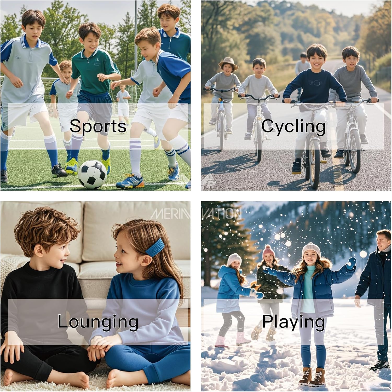 MERINNOVATION Merino Wool Base Layer Set for Kids Long Sleeve Thermal Underwear for Boys Girls Lite - Midweight Top & Bottom - Image 5