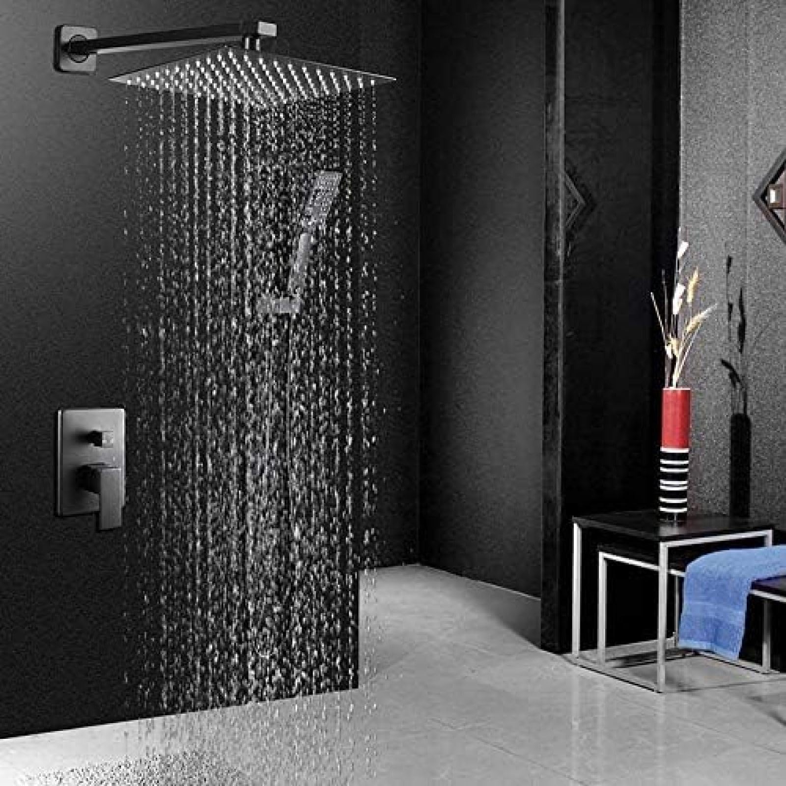 Système de douche à effet pluie dissimulé noir salle de bain encastré