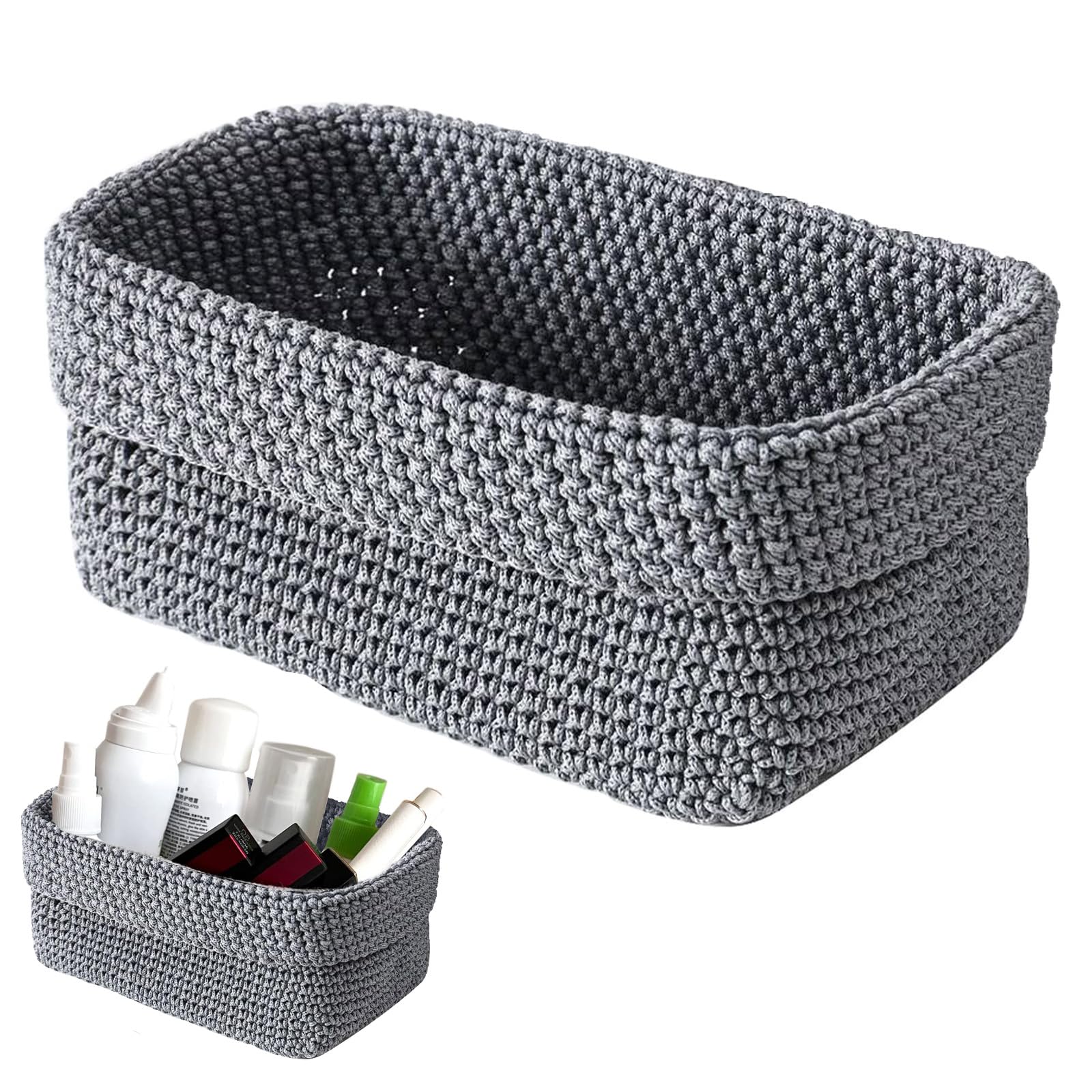 Small Storage Basket, Cotton Rope Storage Baskets, Cotton Rope Basket for Shelves, Small Storage Box Baskets for Gifts Empty, Organizer for Toy, Dog Toy, 21 x 13x 15cm