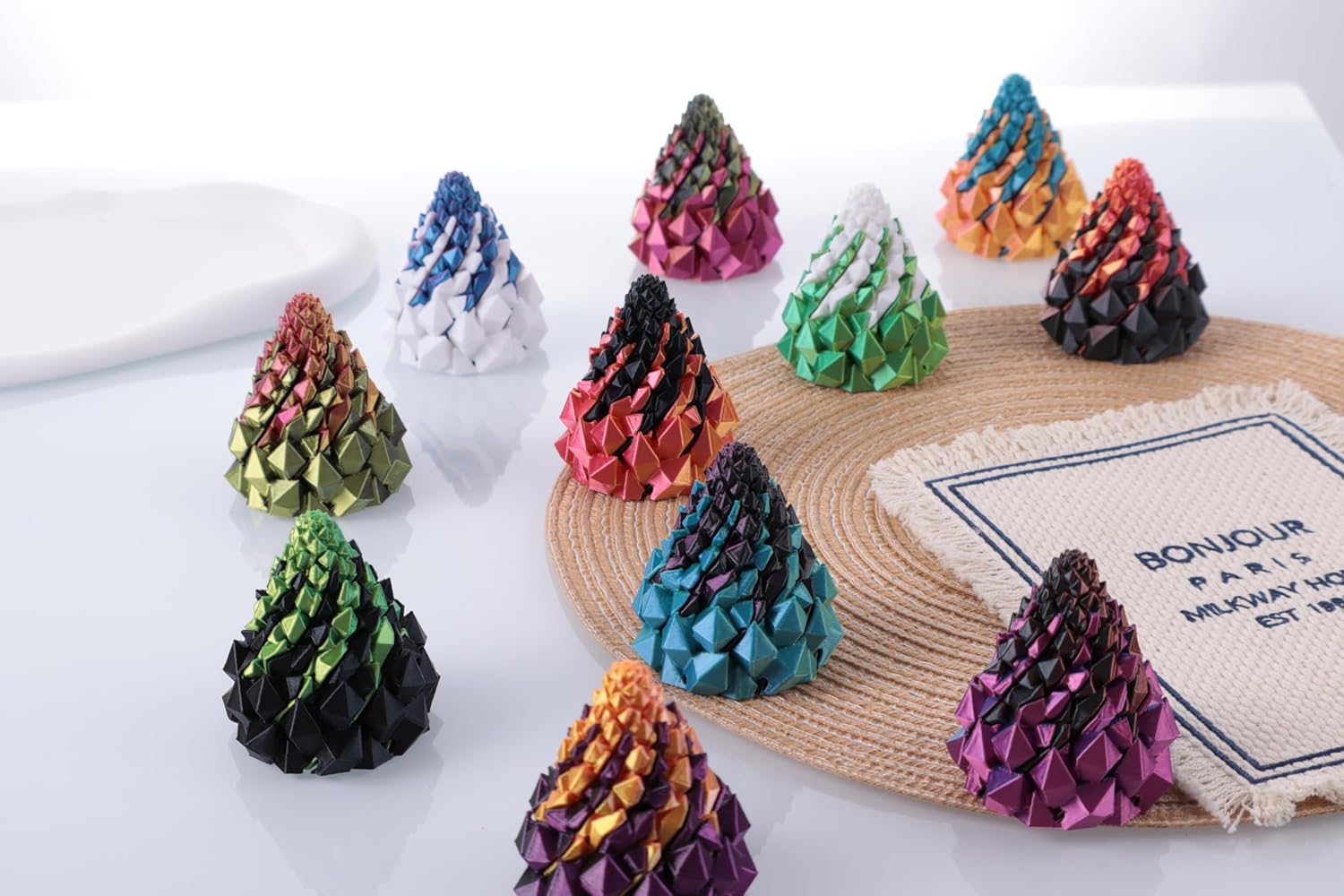 2 Pack Impossible Cone,Spiral Cone Fidget Toys - Christmas Pine Cone Design with 2-Tier Stackable Spirals,3D Printed Desk Decor for Anxiety Relief, Cool Office Gift Set for Adults&Kids