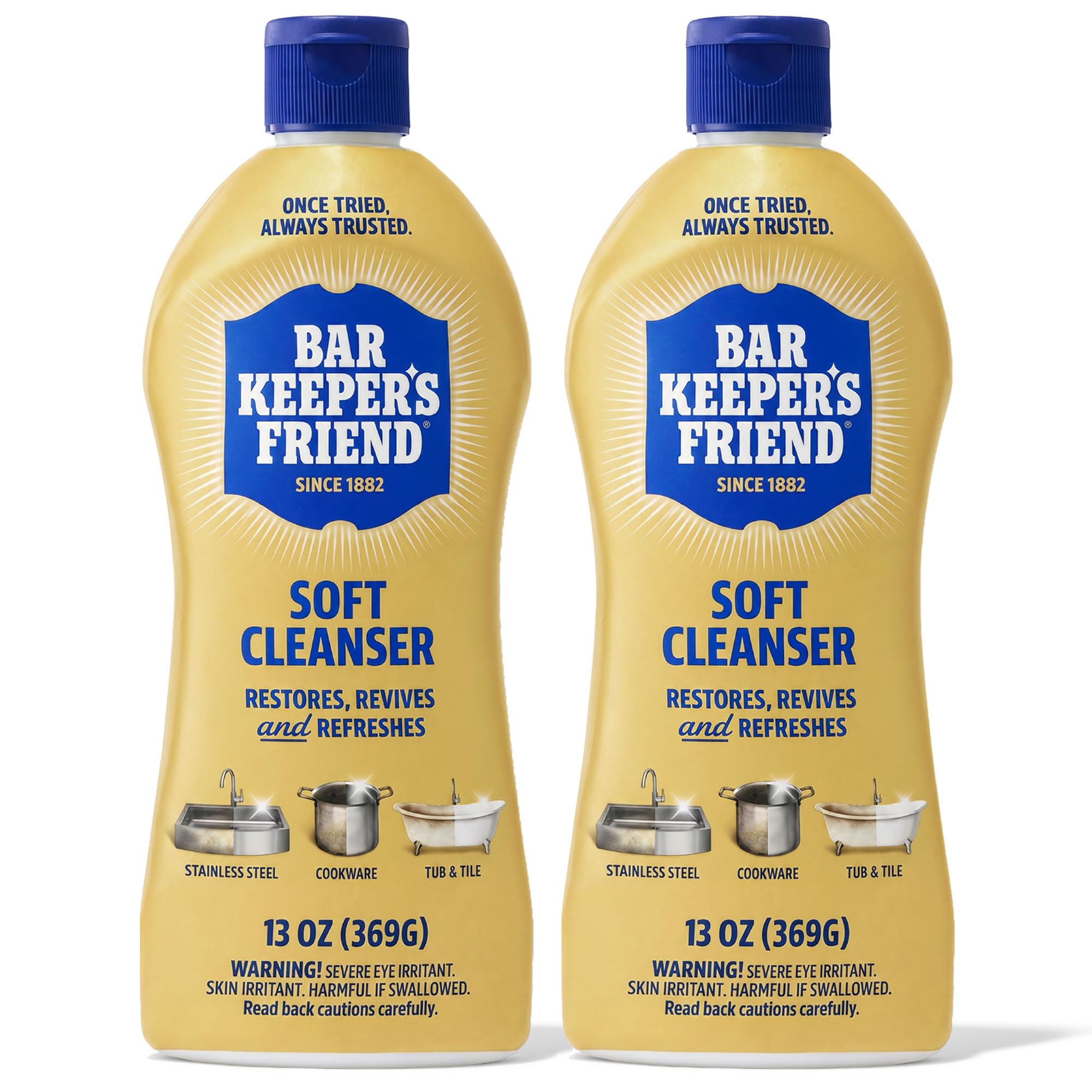 Bar Keepers Friend Soft Cleanser Liquid, 13 oz x 2, Multipurpose Surface Cleaner, Soap Scum & Grease from Stainless Steel & More