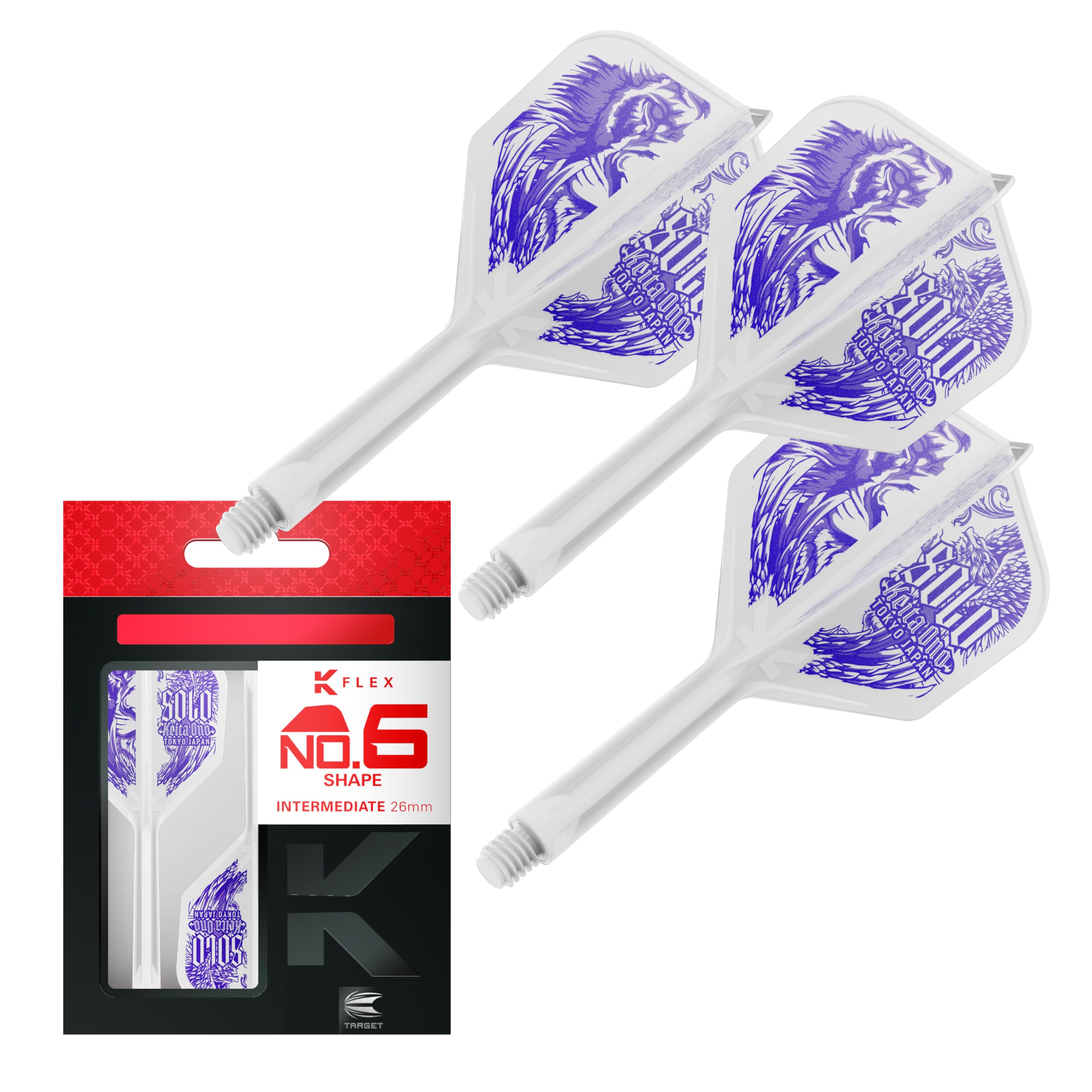 Target Japan K-Flex Solo Keita Ono No.6 KFlex Dart Flights and Shafts | Pack of 3 K Flex Player Edition Accessories | KFlex Dart Shafts, Intermediate (26mm)