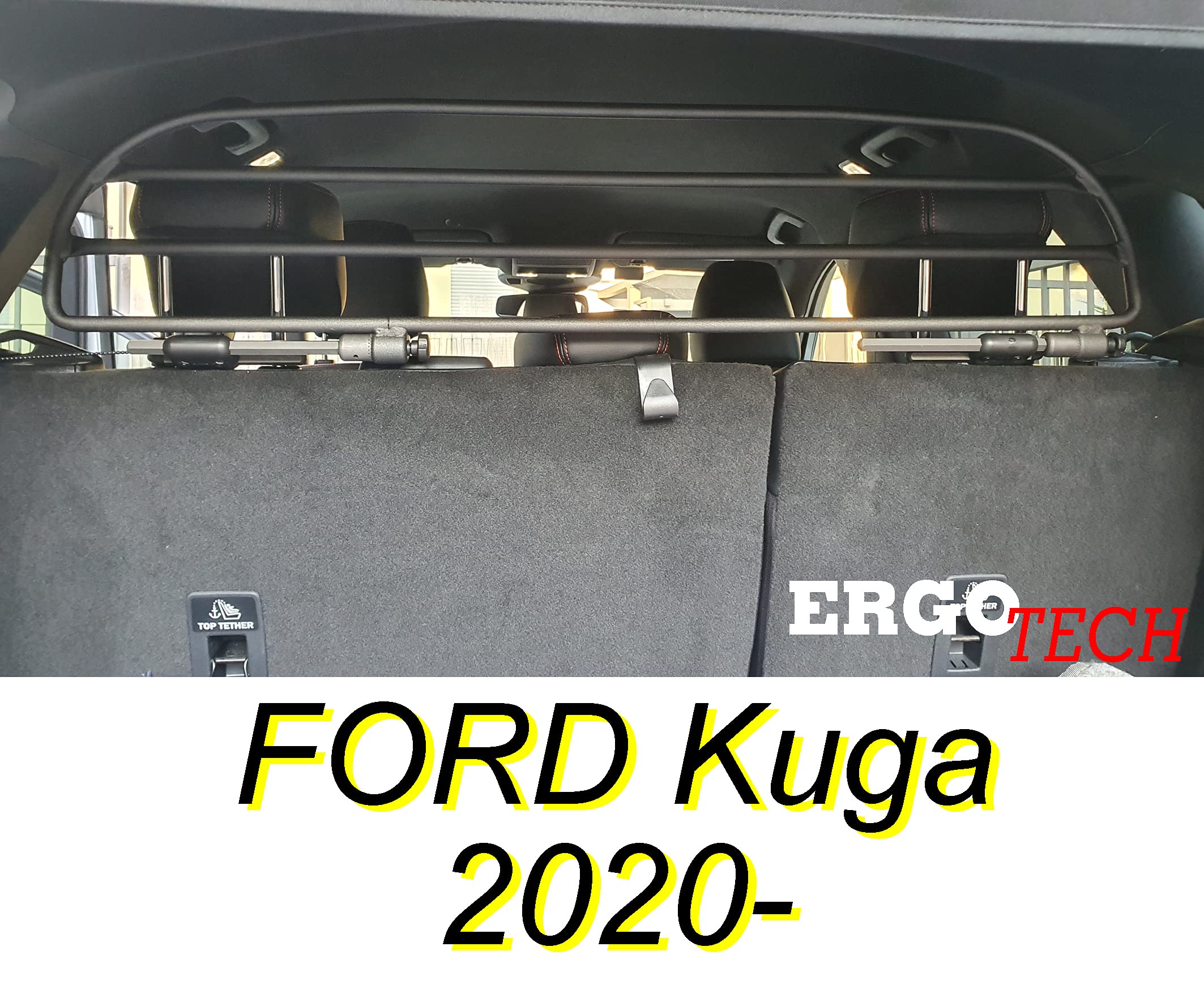 ERGOTECH Divisorio Griglia Divisoria in Metallo Compatibile con Ford Kuga (dal 2020 in Poi) RDA65HBG-XS, per Trasporto Cani e Bagagli