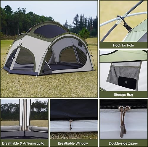Miniatura 8 de Vidalido Tienda de campaña para 3 a 4 personas con 2 puertas, 2 grandes ventanas de malla familiar, tienda de campaña de glamping portátil