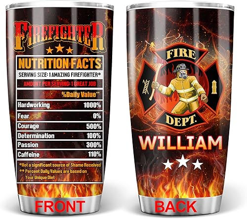 Miniatura 1 de PREZZY Vaso de información nutricional de bomberos, regalos para hombres, bomberos, papá bombero, vasos personalizados, 20 onzas, Navidad,