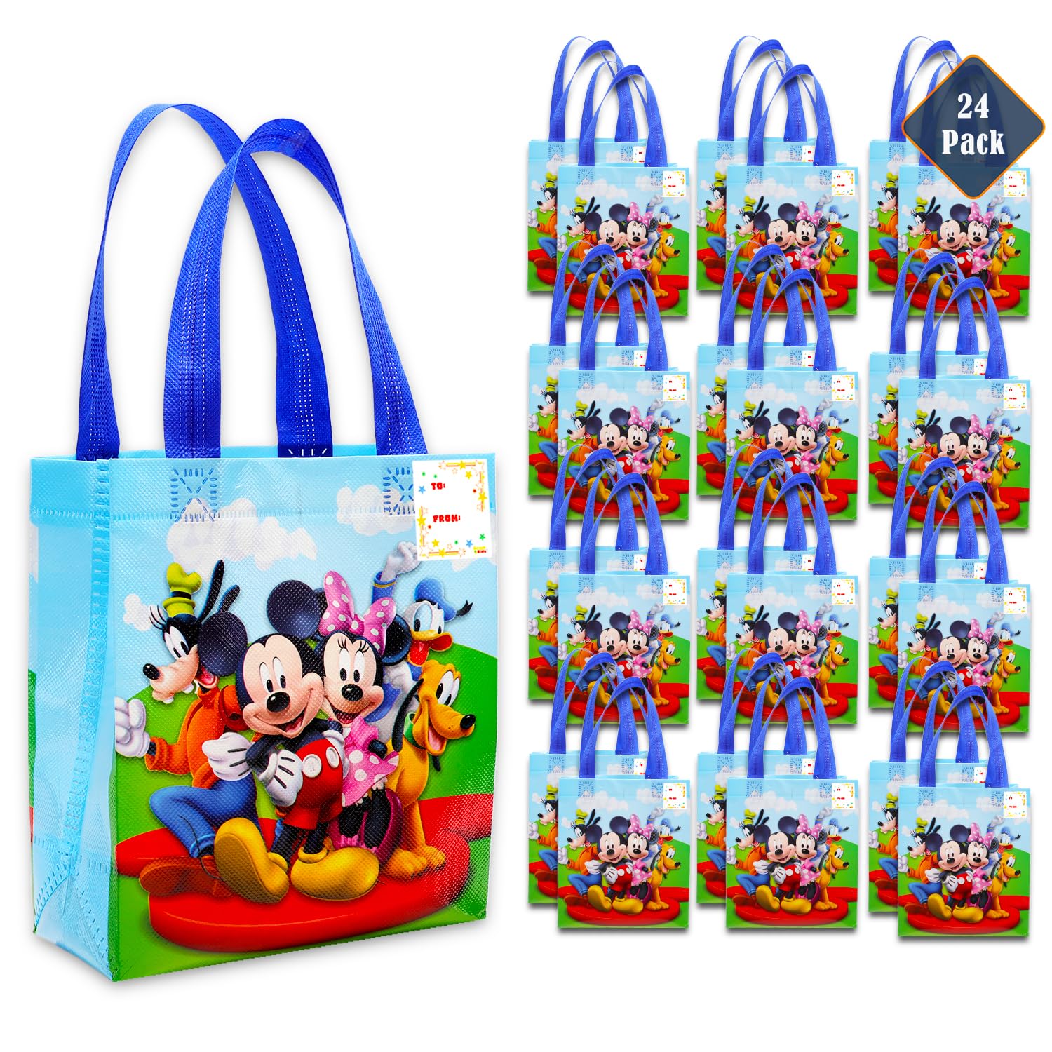 Mickey and Friends Party Favor Bags Set – 24 Pack of 8" Mickey Mouse Goodie Bags for Kids Bulk Reusable Totes | Disney Birthday Party Supplies