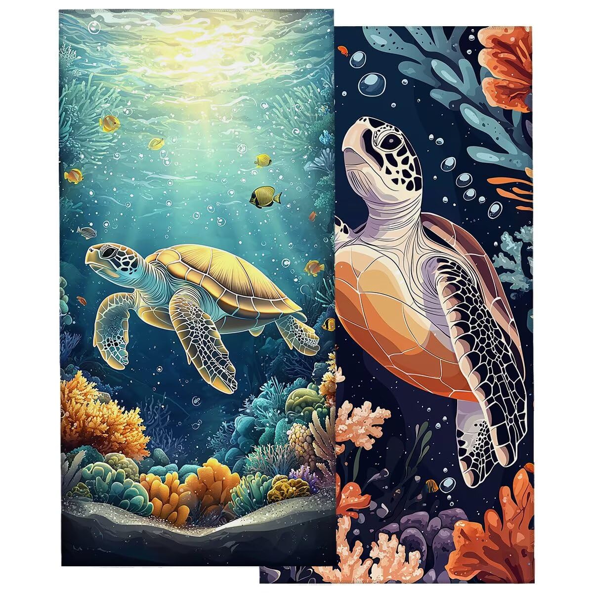 Telo Mare Microfibra, Telo Mare Grande 90x200cm 2 Pezzi, Asciugamano Palestra Donna Asciugatura Rapida, Antisabbia Asciugamano Microfibra, Leggero Asciugamani Palestra per Regalo (Tartaruga) -4550