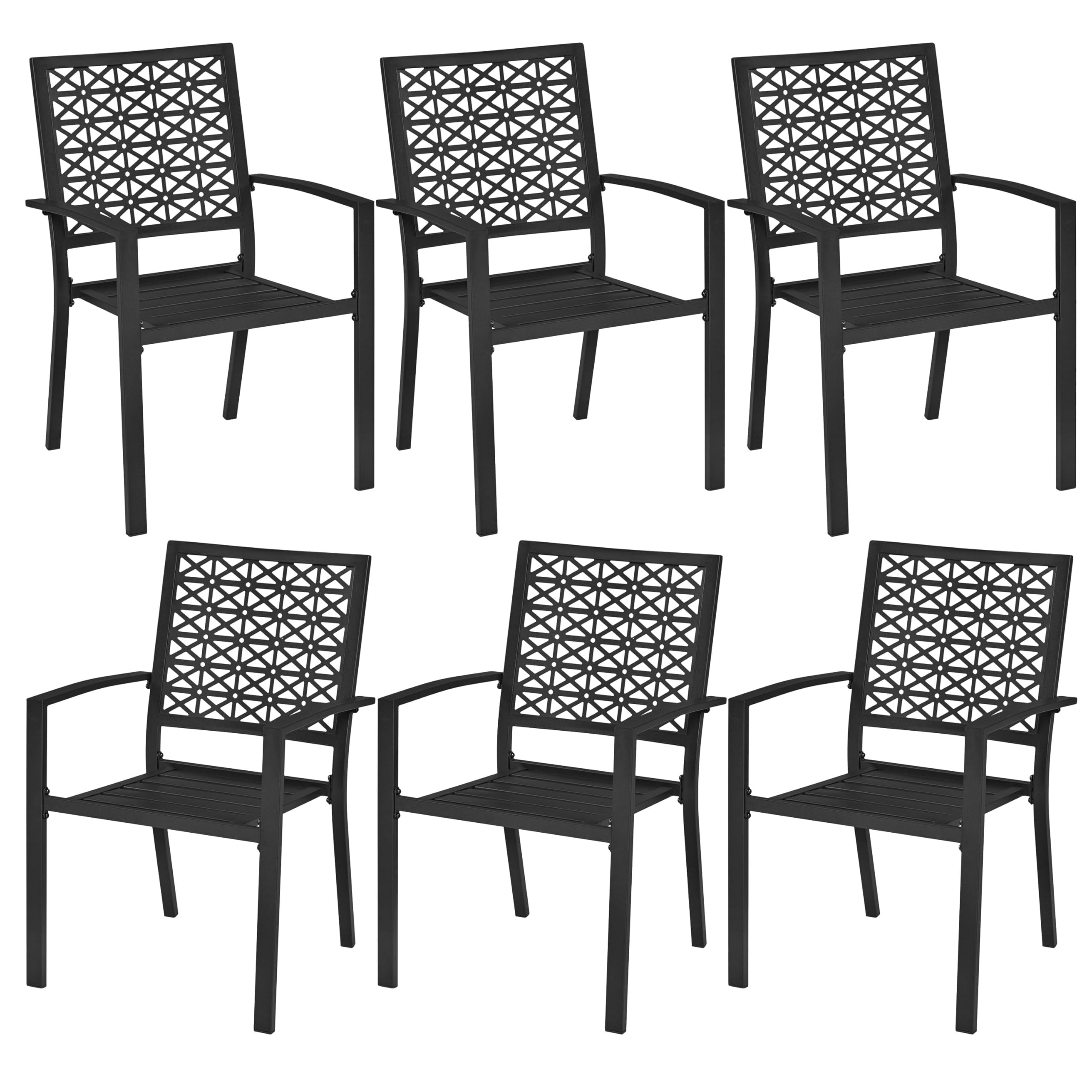 Yaheetech Set of 6 Outdoor Dining Chairs with Armrests and Metal Frame, Stackable Heavy-Duty Steel Bistro Chairs Modern Design for All Weather Garden, Lawn and Yard
