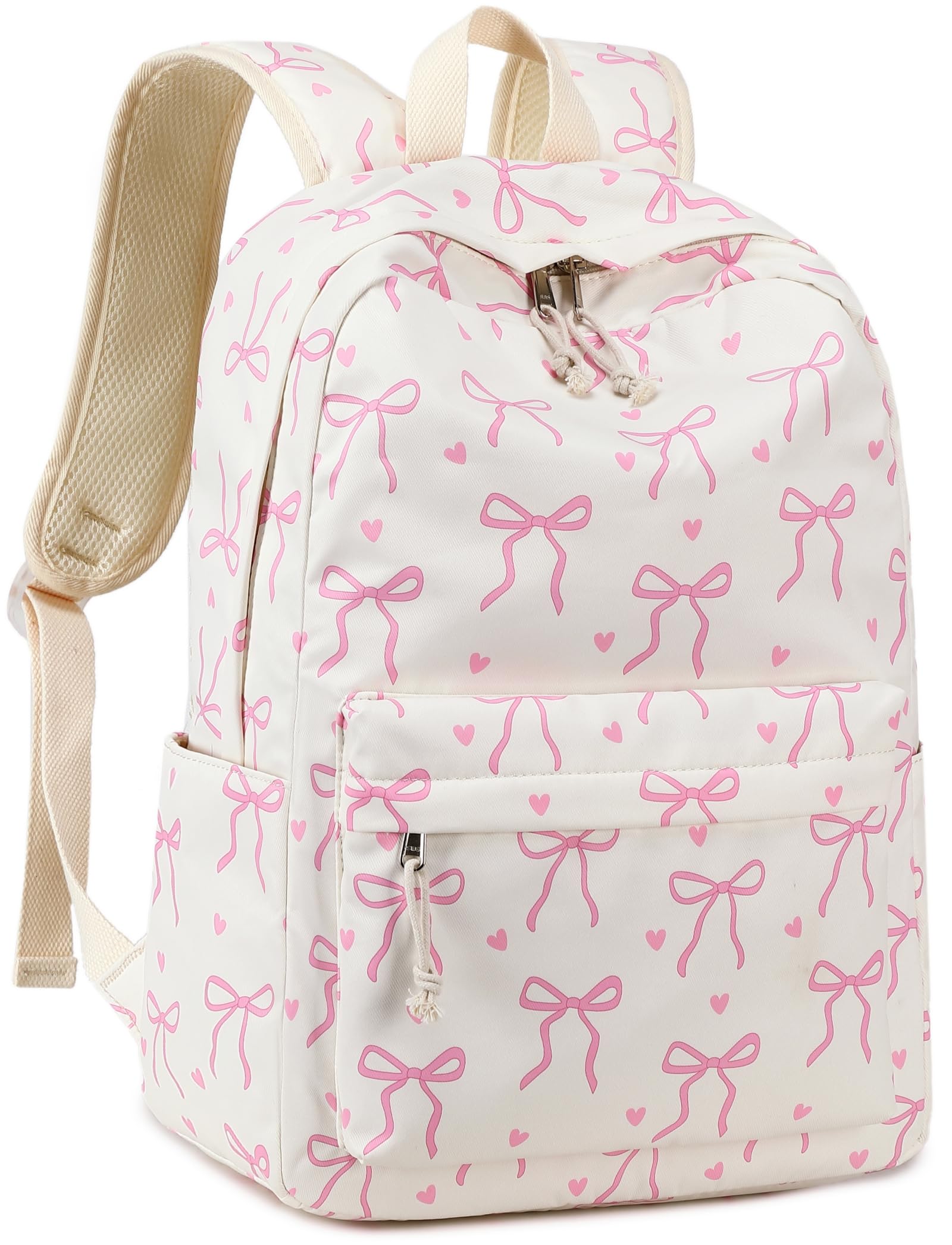 LOIDOU Schulrucksack für Mädchen, Rosa-Weiß mit 15,6-Zoll-Laptopfach
