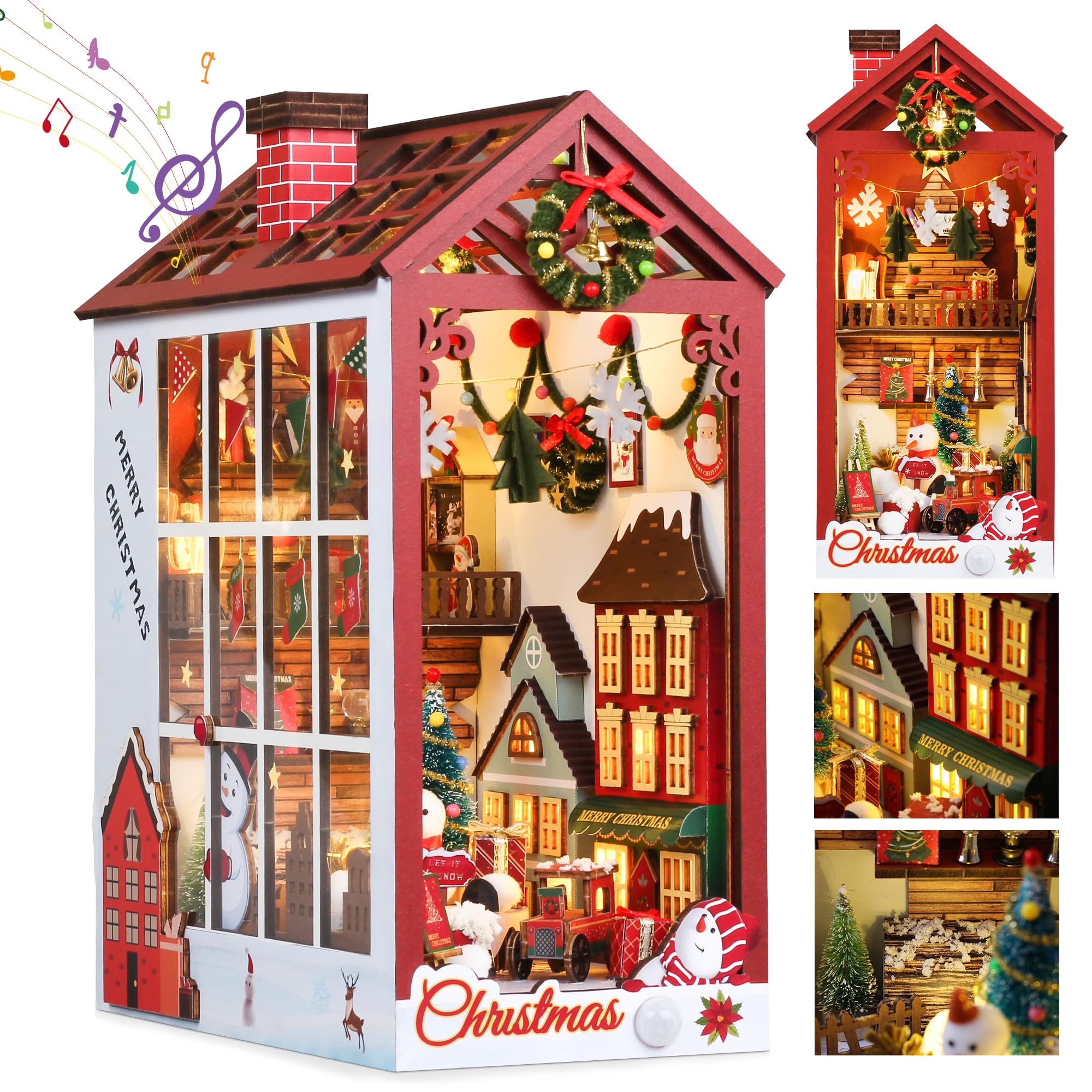 Porta degli Elfi di Natale, 12 PCS Decorazioni iniature Casetta in Legno, Porticina Luinosa di