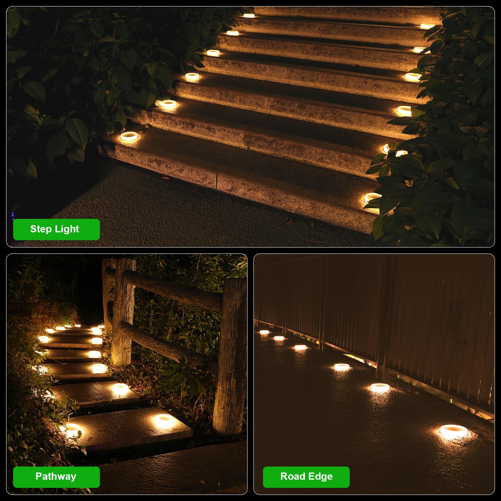 YiLaie Segnapasso 24 Leds Esterno Solare, 11cm Luci Circolari da Giardino con Adesivo Luce 360°, Faretti Solari a Pavimento IP68 Calpestabili per Viale, Camminamento, Scale, Bianco Caldo (4 Pezzi)
