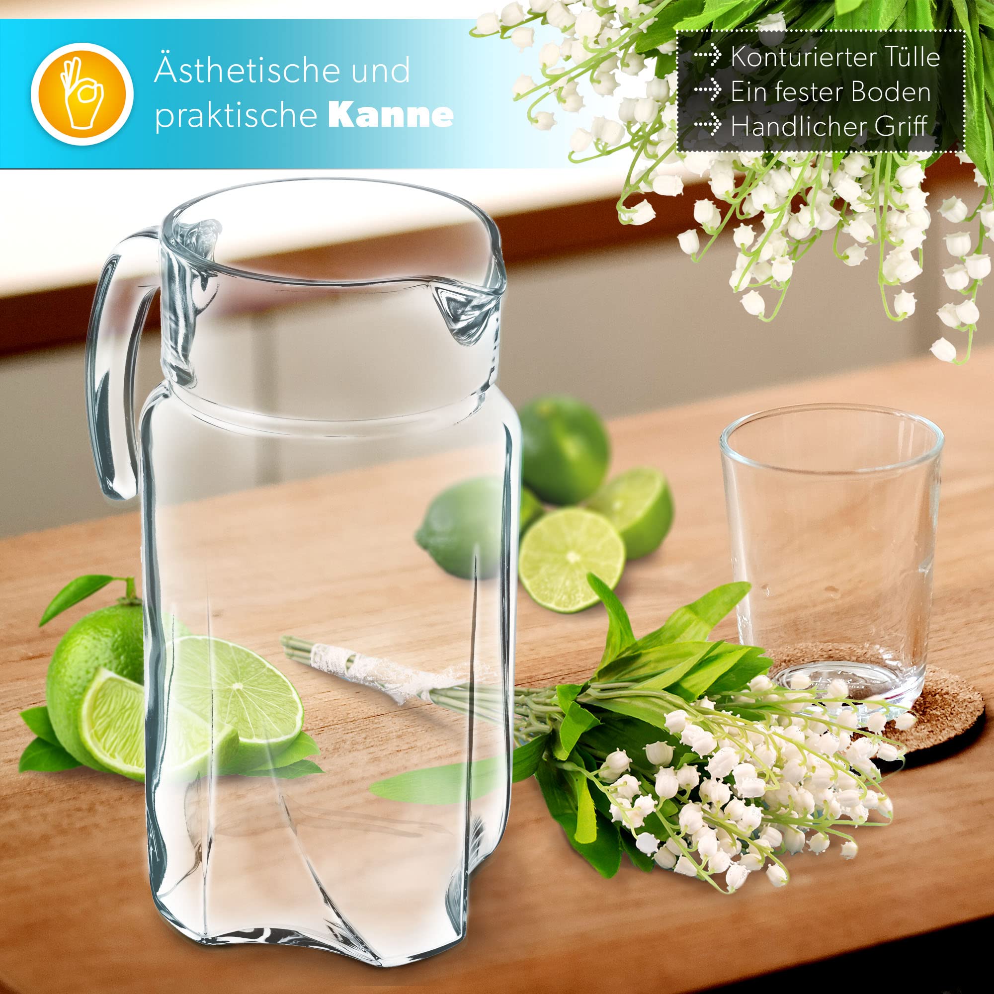 Carafe En Verre Kadax 1,7L - Pichet Élégant Avec Poignée Pour Eau, Jus Et Limonade