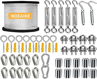 NOEAIKE 165FT 1/8" Vinyl Coated Stainless Steel Wire Rope Kit with Turnbuckles - Ideal for String Lights, Clothesline, Garden Hanging