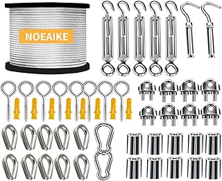 Wire Rope Kit,165FT 1/8" Vinyl Coated Stainless Steel Wire,Turnbuckles for Cables Wire,Metal Wire for Outdoor String Lights Hanging,Garden Wire,Clothes Line Cable