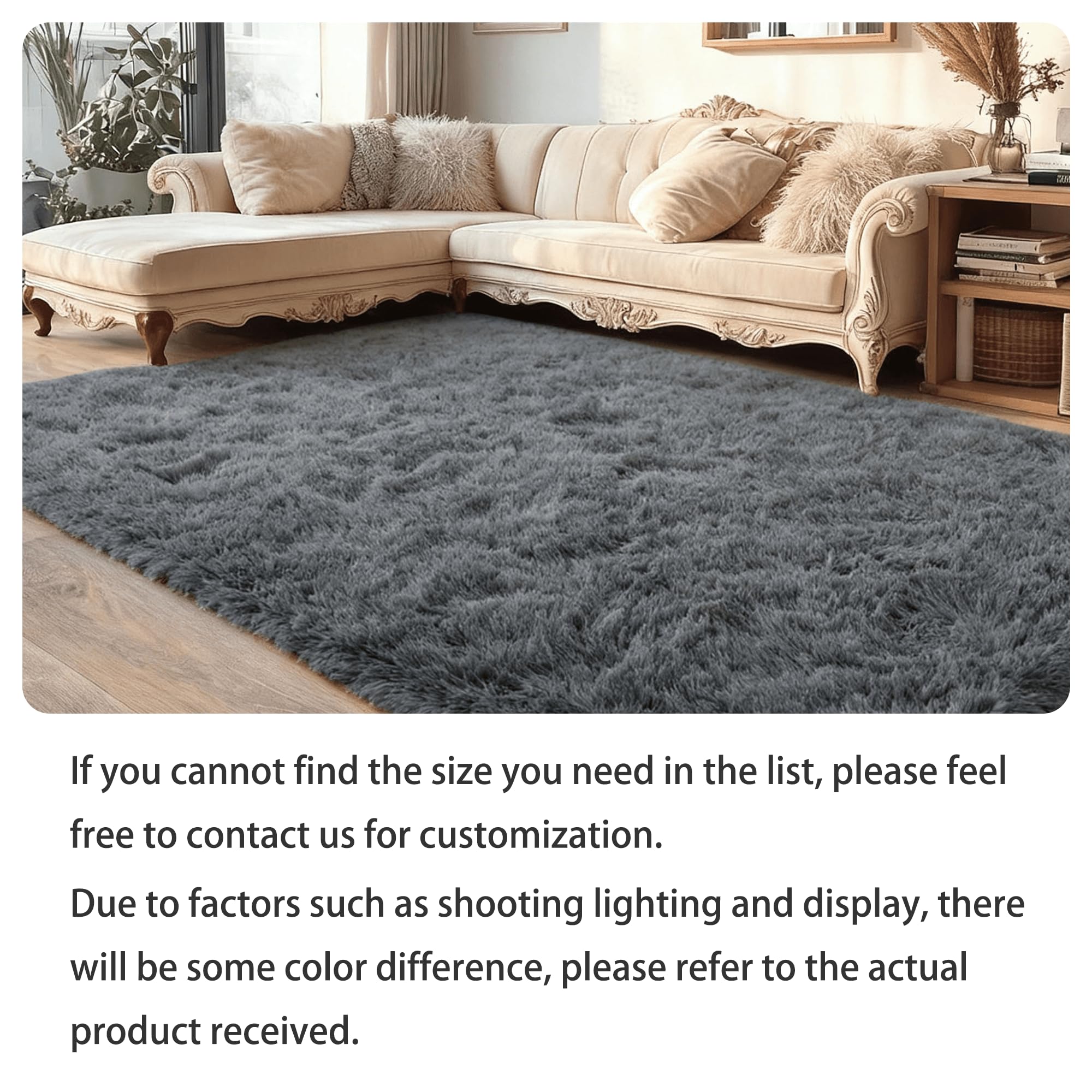Grand Tapis Salon 140 x 180 cm Pelucheux Poil Long Antidérapant Décoration Moquette Lavable Antidérapant pour Salon, Chambre, Cuisine et Chambre d'enfant, Gris Foncé