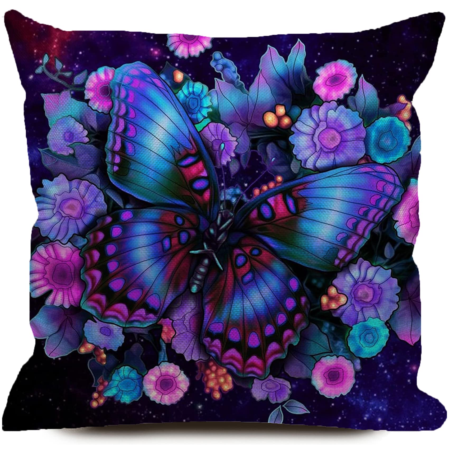 Keiroutk Cc-11 Purple Butterfly Cushion Covers 45X45 Sunflower Cushion Cover Cotton Linen Throw Pillow Case Decorative Sofa Square Pillowcase For Home Deco Favor, Invisible Zipper Outdoor Cushion Covers