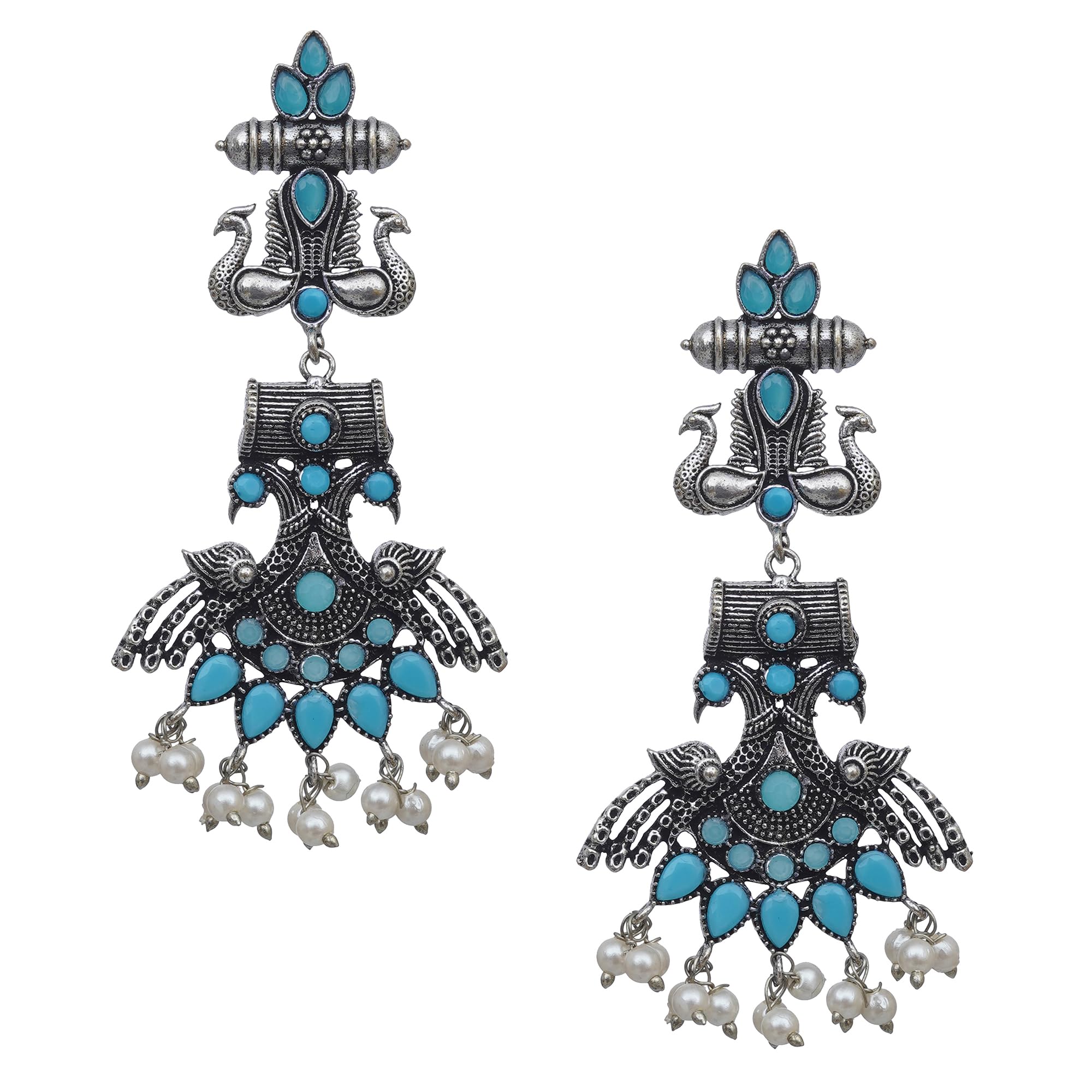 Privaanshi Silver Oxidised Handcrafted Peacock Blue Stone and Pearl Drop Long Earring for Women and Girls Brass Drops & Danglers, Earring Set / 1 Set (B0CDJXL5W3) Amazon Price History, Amazon Price Tracker