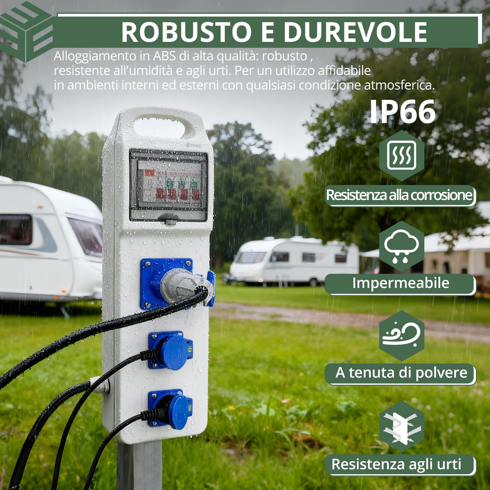 EYPINS Rozdzielacz Prądu Budowlanego z LS+FI,do Warsztatów Wewnętrznych i Zewnętrznych