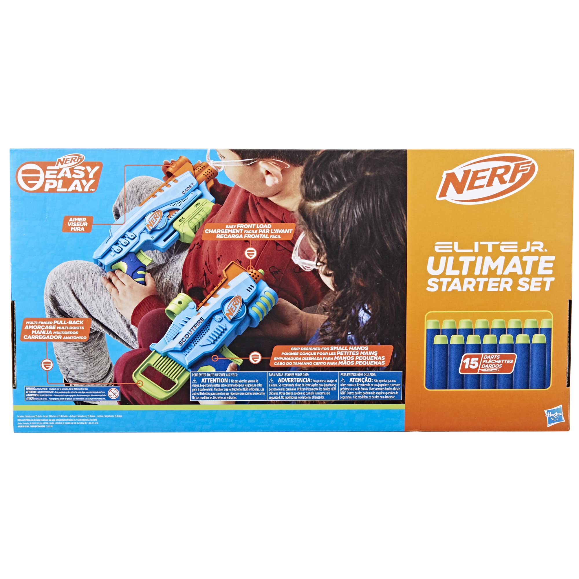 Nerf Elite Jr Flyer Easy-Play Lanzador De Dardos, Capacidad Para 4 Dardos, Fácil De Usar Para Niños Desde 6 Años