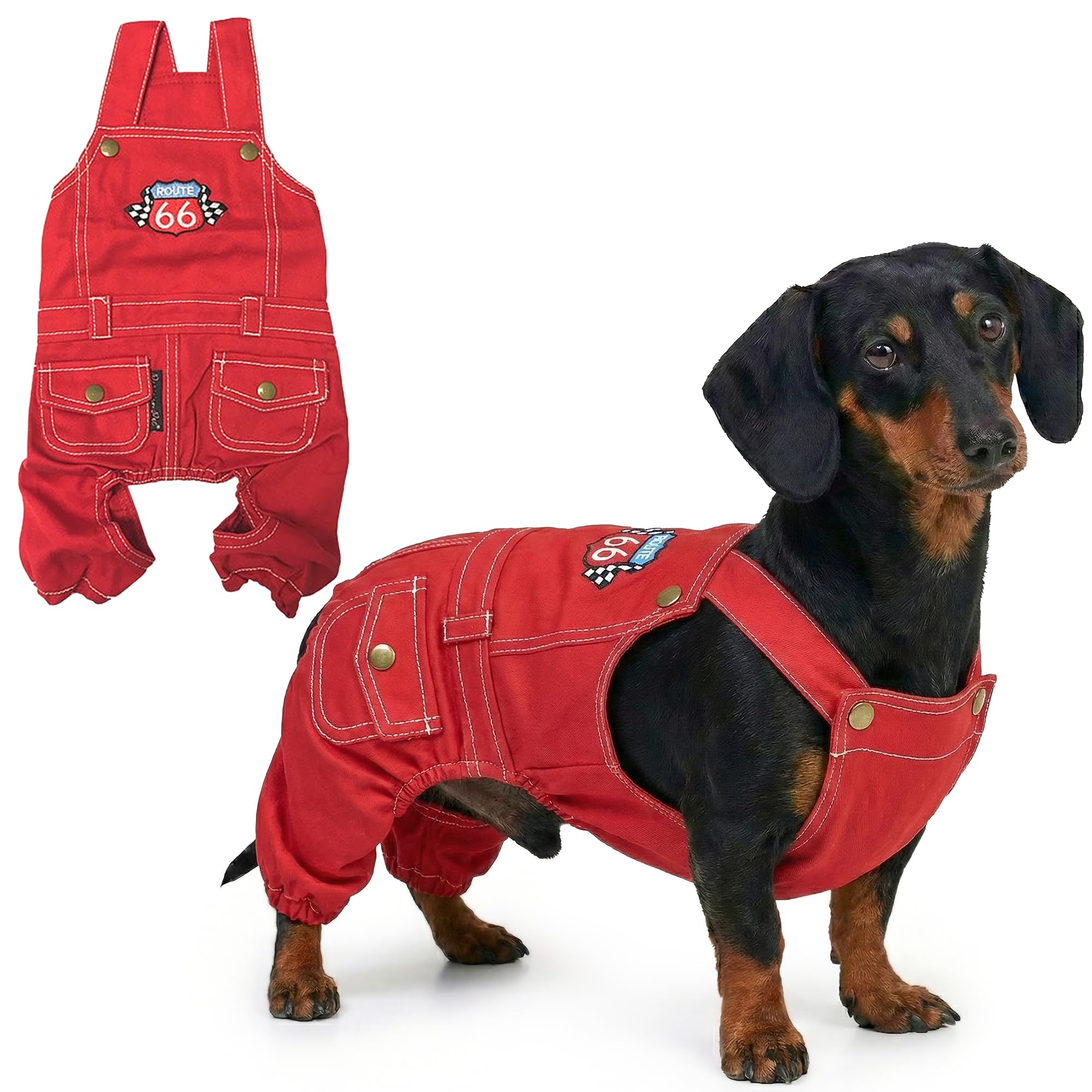 Amazon.com : Parisian Pet Red Dog Overalls - Route 66 Denim Dog