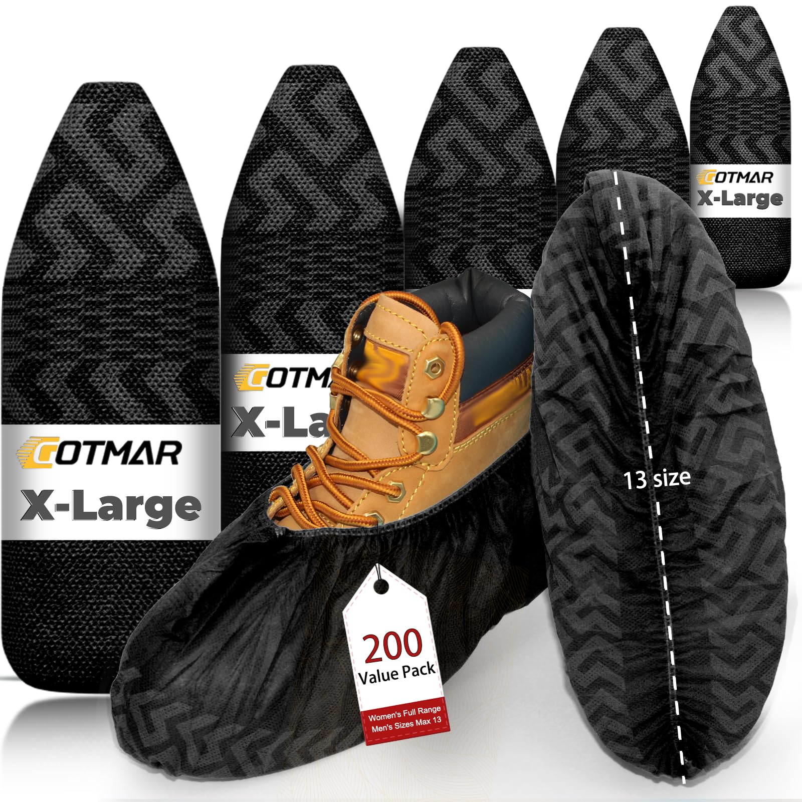 GOTMAR X-Large 200 Pack Breathable Shoe Covers Disposable for Indoors - Reusable Non-Slip Black Non-Woven Fabric Shoe Booties disposable, Fits Up to