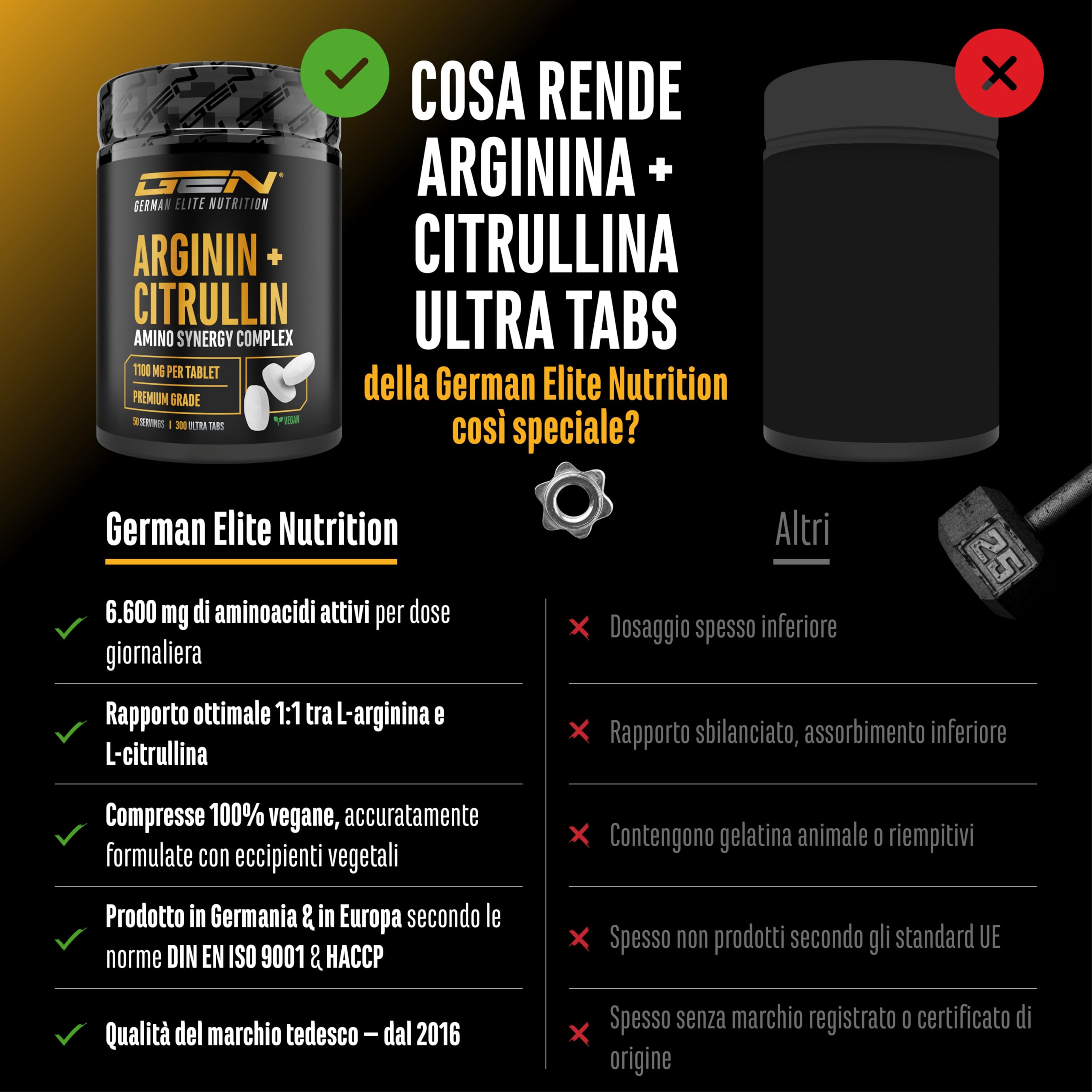 L-Arginina + L-Citrullina Ultra Compresse - 300 compresse da 1100 mg - Combinazione ad alto dosaggio di L-arginina base e L-citrullina malato 2:1 - Vegano
