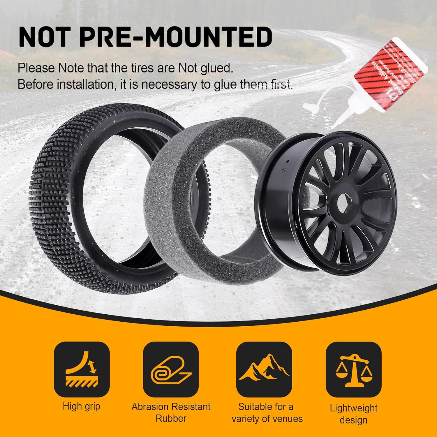 RC Buggy Wheels and Tires with 17mm Hex for 1/8 Arrma Typhon 6S BLX Losi 8IGHT HPI Racing Trophy Brushless RC Off Road Car, 4PCS