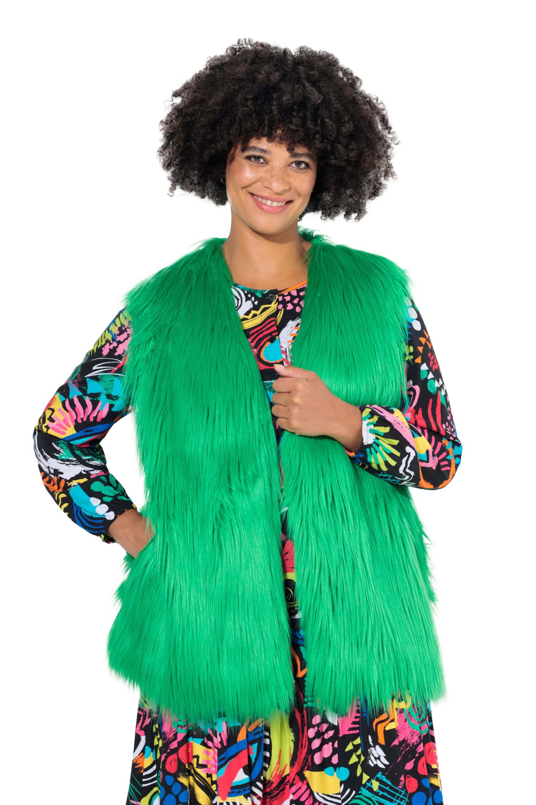 Angel of Style Damen große Größen Übergrößen Plus Size Weste, Straight Fit, Neon FakeFur, offene Form 835031