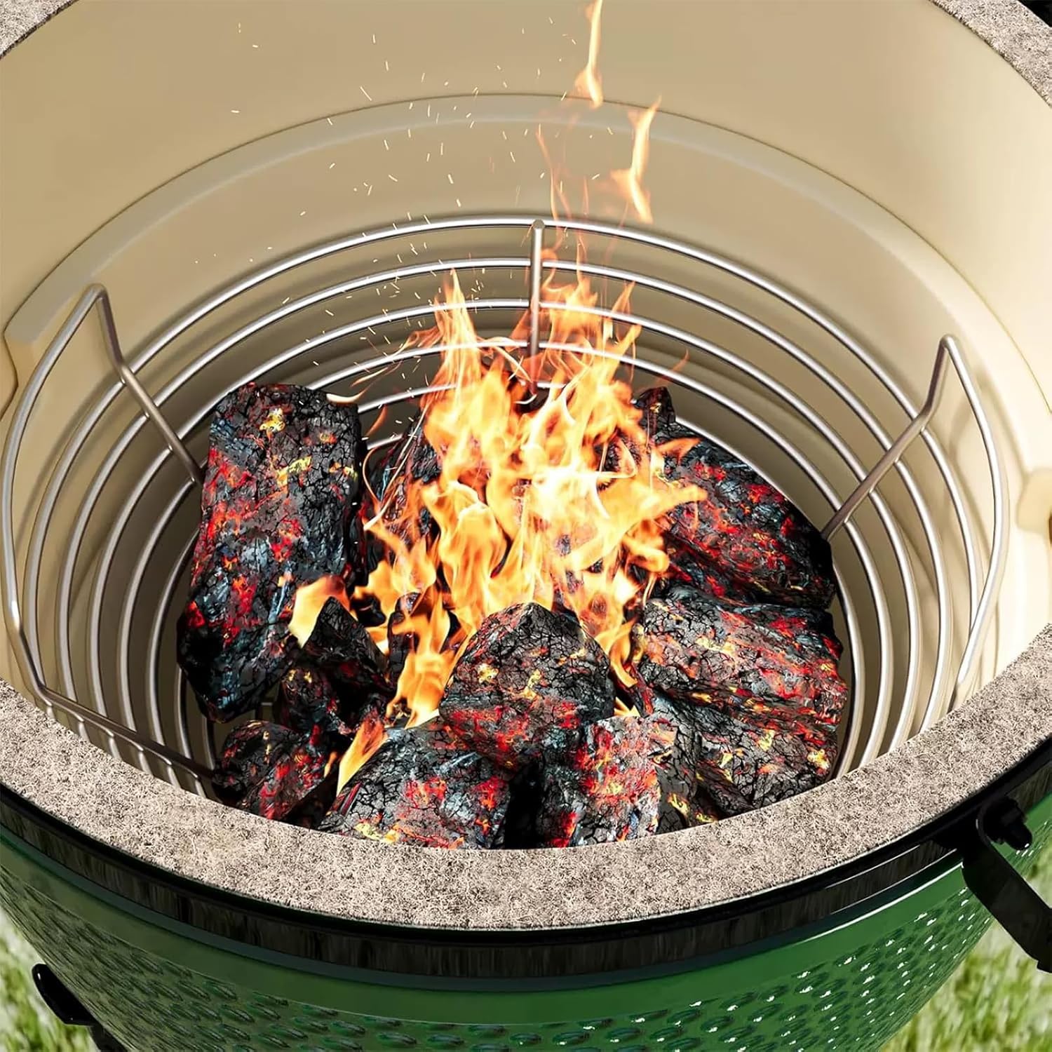 Charcoal Ash Basket with Handles, Stainless Steel Fits Big Green Egg Large, Kamado Joe Classic & Joe Junior – Heavy Duty Charcoal Holder for 14" Grills