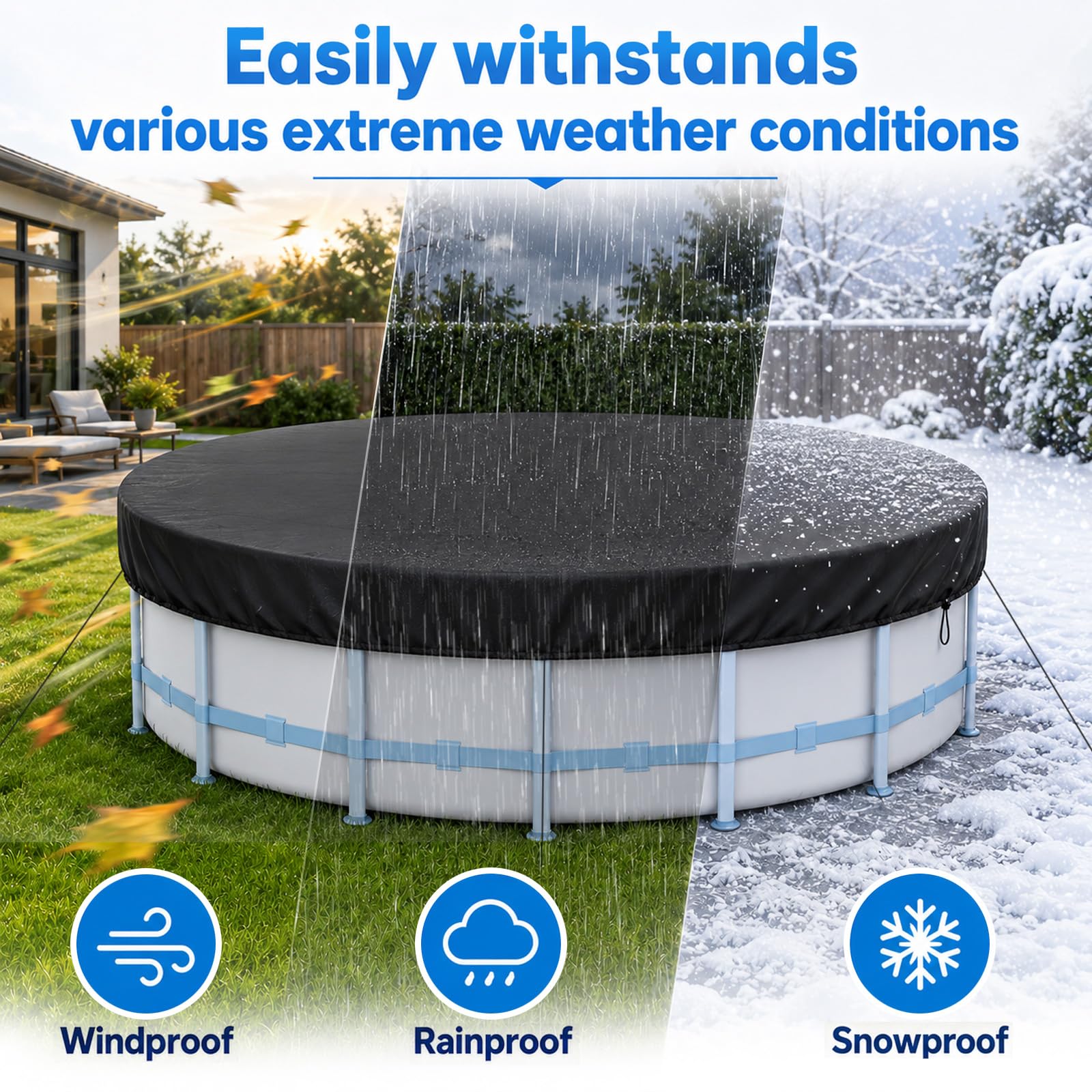 210D Oxford Robuste Bâche de Protection pour Piscine Hors Sol Imperméable | 210D Oxford Robuste Bâche de Protection pour Piscine Hors Sol Imperméable