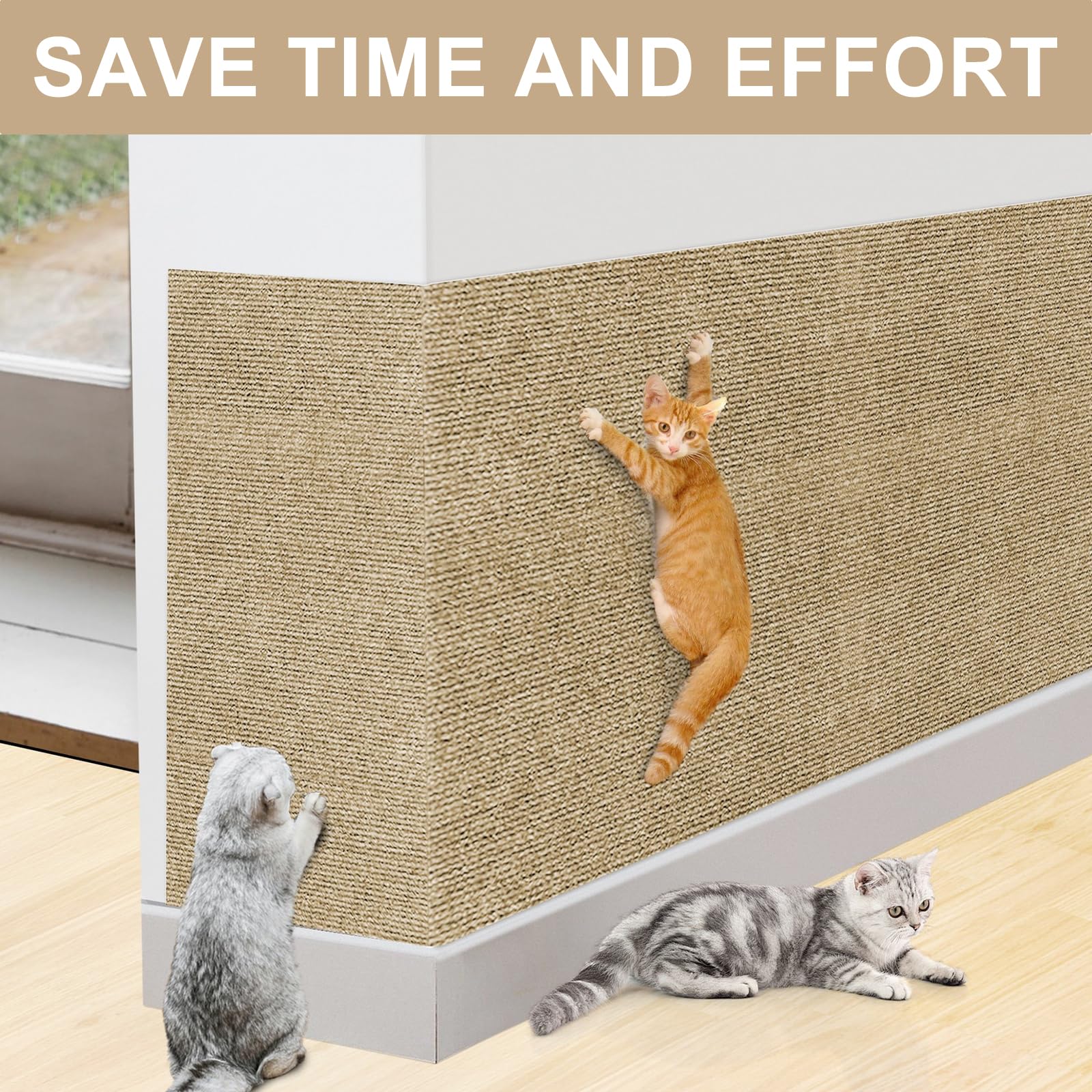Cat Wall Scratcher - 100 x 30cm Cat Climbing Protector, Durable Scratching Mat for Furniture Protection and Vertical Climbing (Khaki) - Image 4