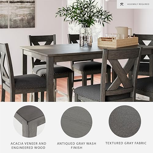 Miniatura 3 de Signature Design by Ashley Caitbrook Mesa de Comedor Casual de Altura de Mostrador y Taburetes de Bar Tapizados con Ribete de Tachuelas, Juego de 7,