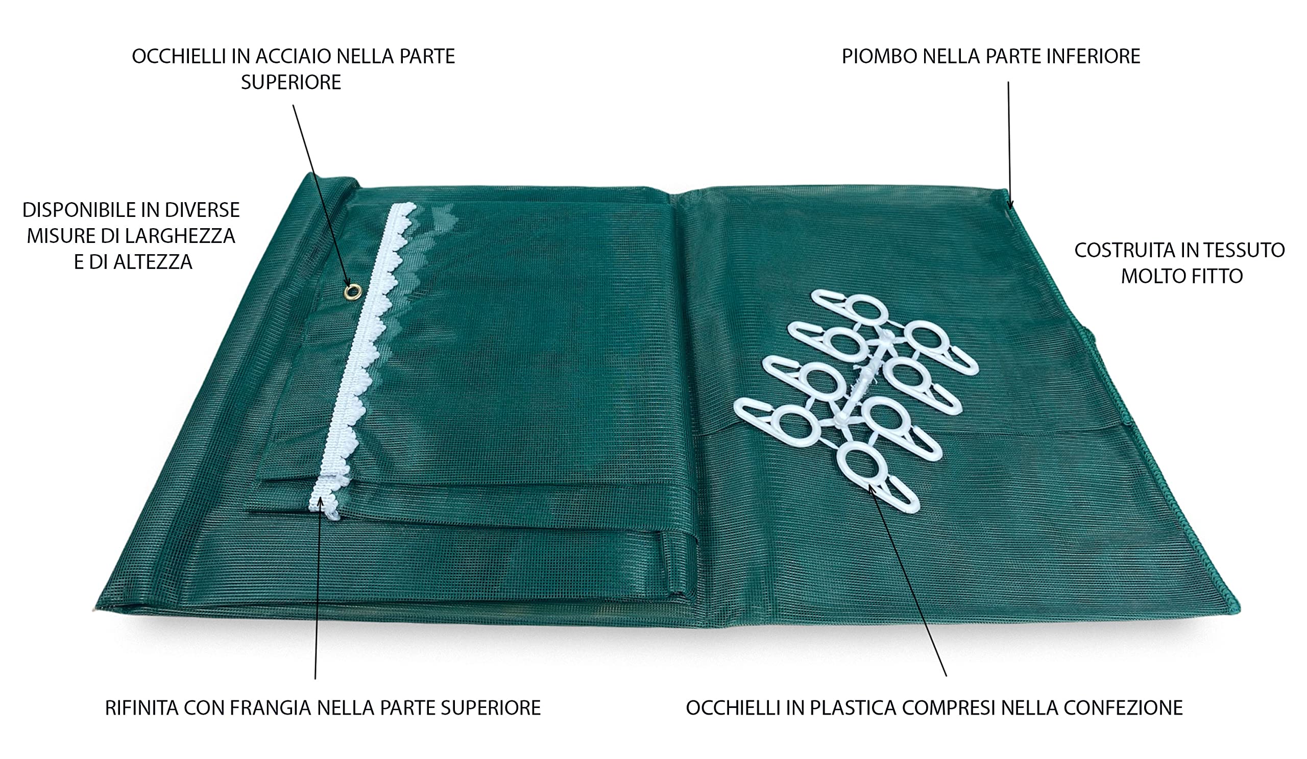 Tex family Tenda Rete ZANZARIERA Marquisette da Esterno piombata in 8 Misure Diverse Unito Verde - Cm. 150 x 250