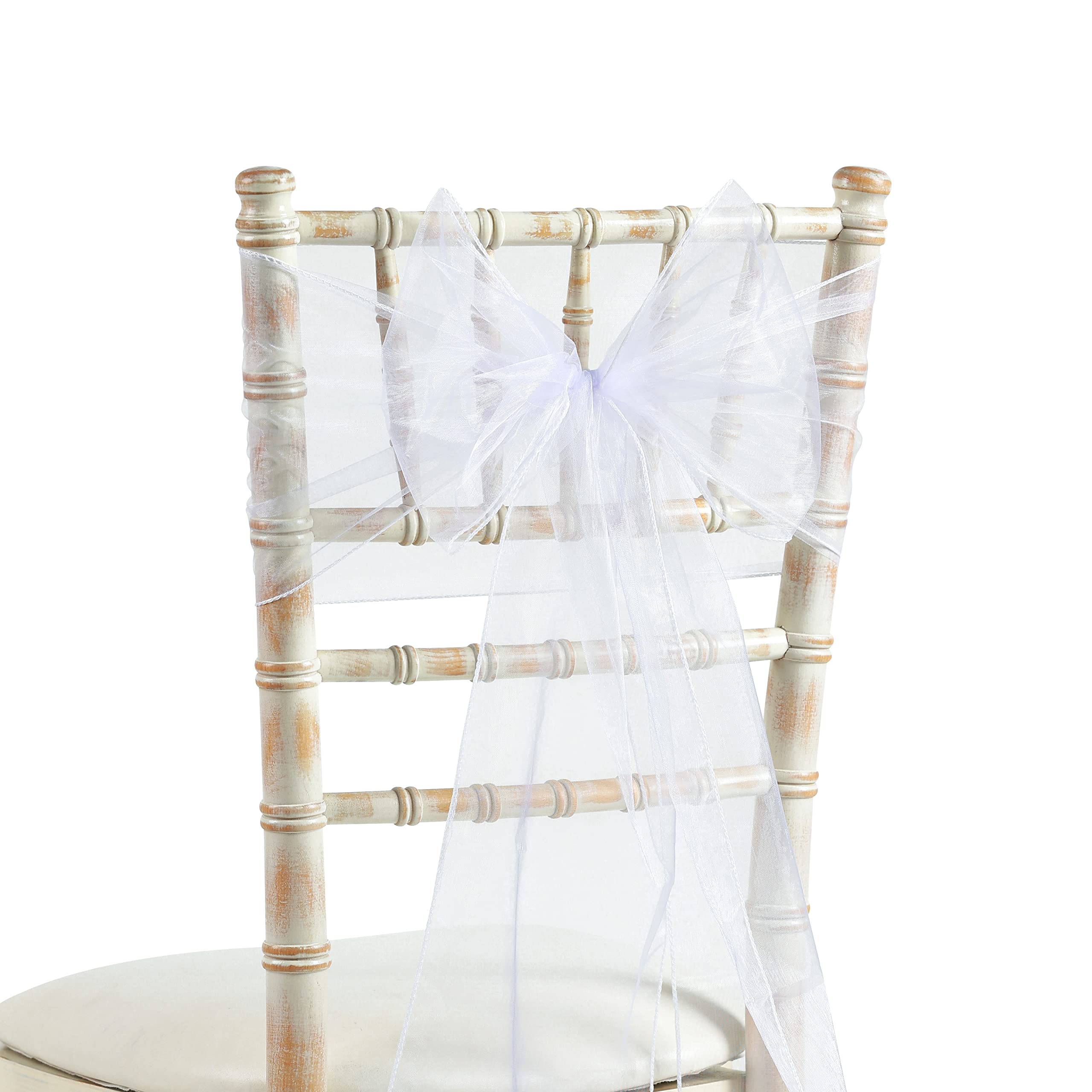 20x275cm Organza Sash Wider Sash Fuller Bows Chair Cover Bows Sash for Wedding Party Birthday Decoration (50, White)