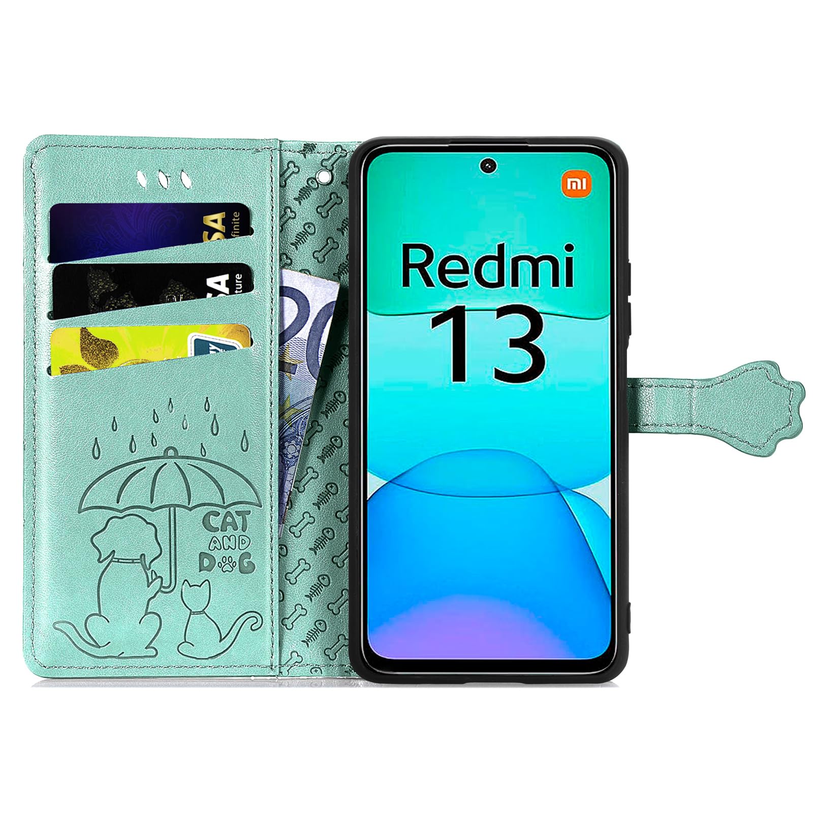 GOGME Cover per Xiaomi Redmi Note 13 Pro 4G / Poco M6 Pro 4G - Gatto Carino in Rilievo in Pelle Portafoglio Custodia con/Slot per Carte/Blocco RFID/Funzione Stand, Nero