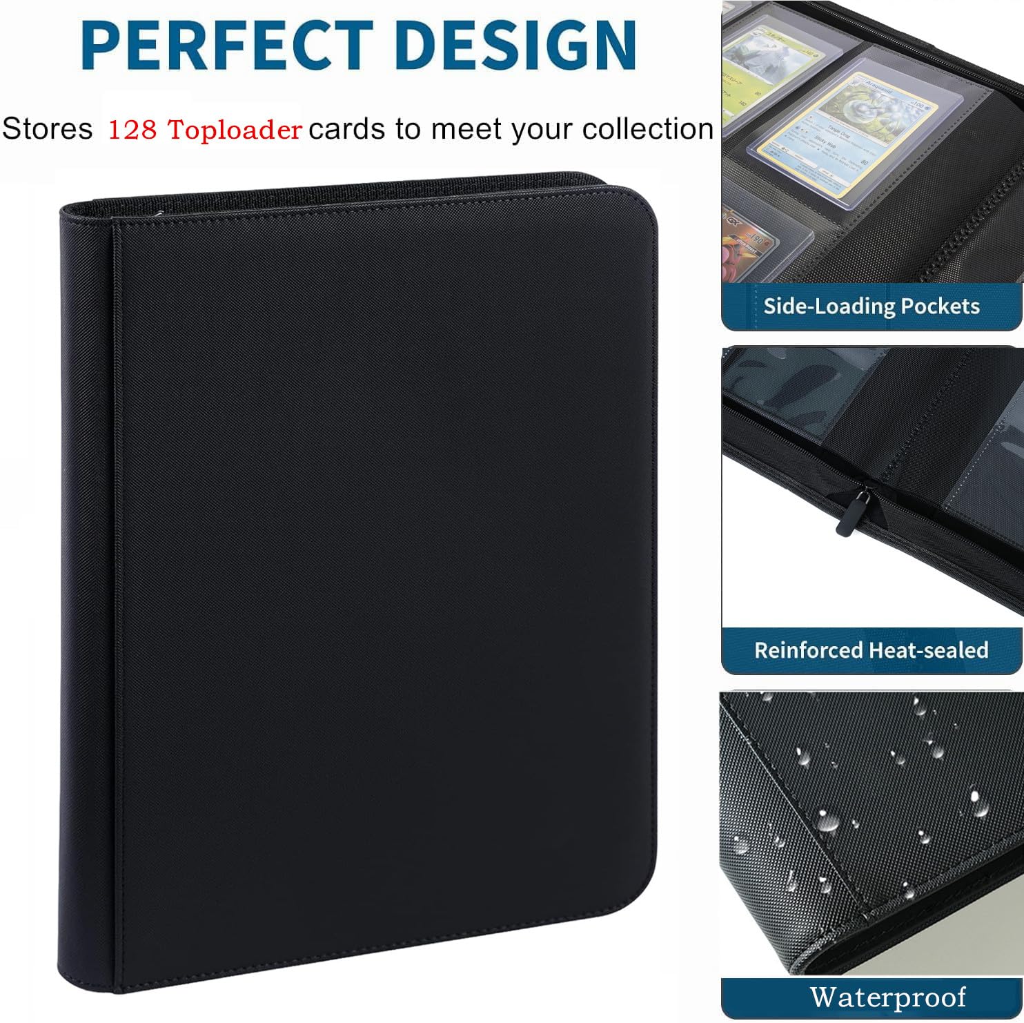 ANIXITECH Toploader Binder,4-Pocket Double Sided Top Loaders Binder,Holds 128 Cards in 3