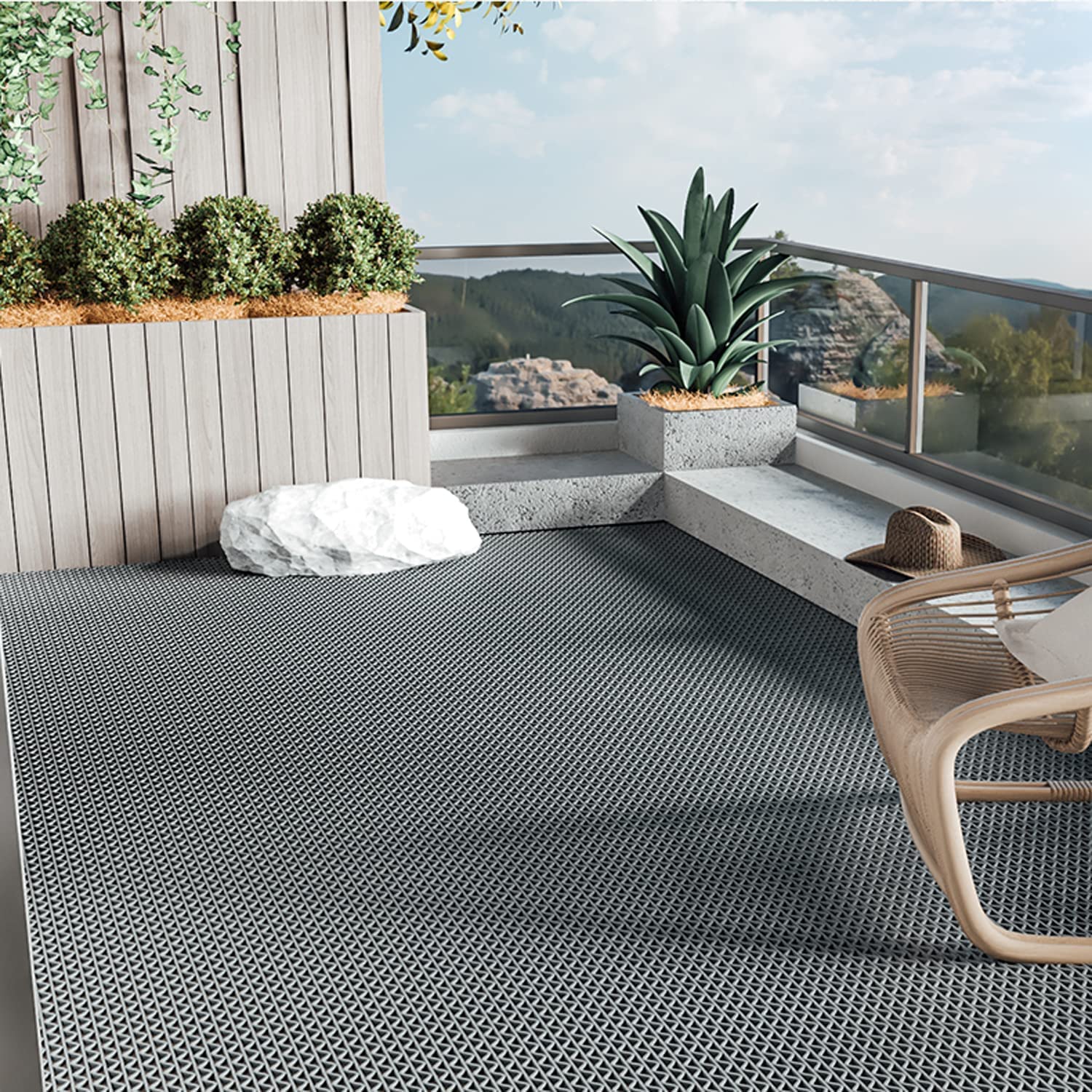MYOYAY Tapis de sol en PVC épais de 0,6 cm pour salle de bain, tapis de sol en maille, antidérapant, pour piscine, douche, salle de bain, intérieur ou extérieur, zone humide, gris
