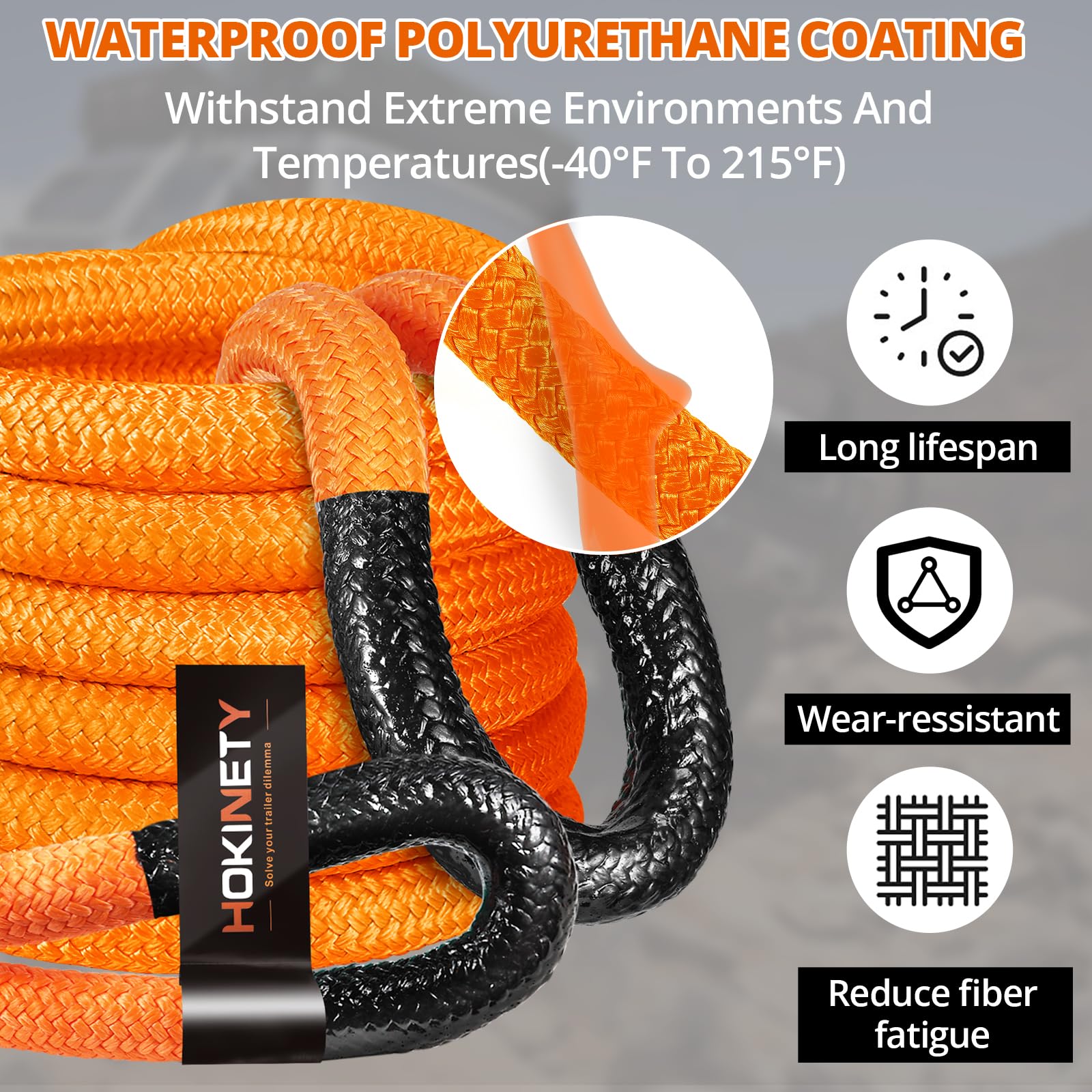 HOKINETY Kinetic Recovery Rope – 30ft, 55,000lbs Capacity Snatch Strap With Soft Shackles For Off-Road Recovery