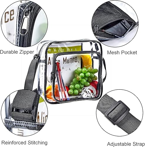 Miniatura 4 de Bolso cruzado transparente aprobado para estadios, bolsa de hombro transparente con correa ajustable para trabajo, conciertos, eventos deportivos,