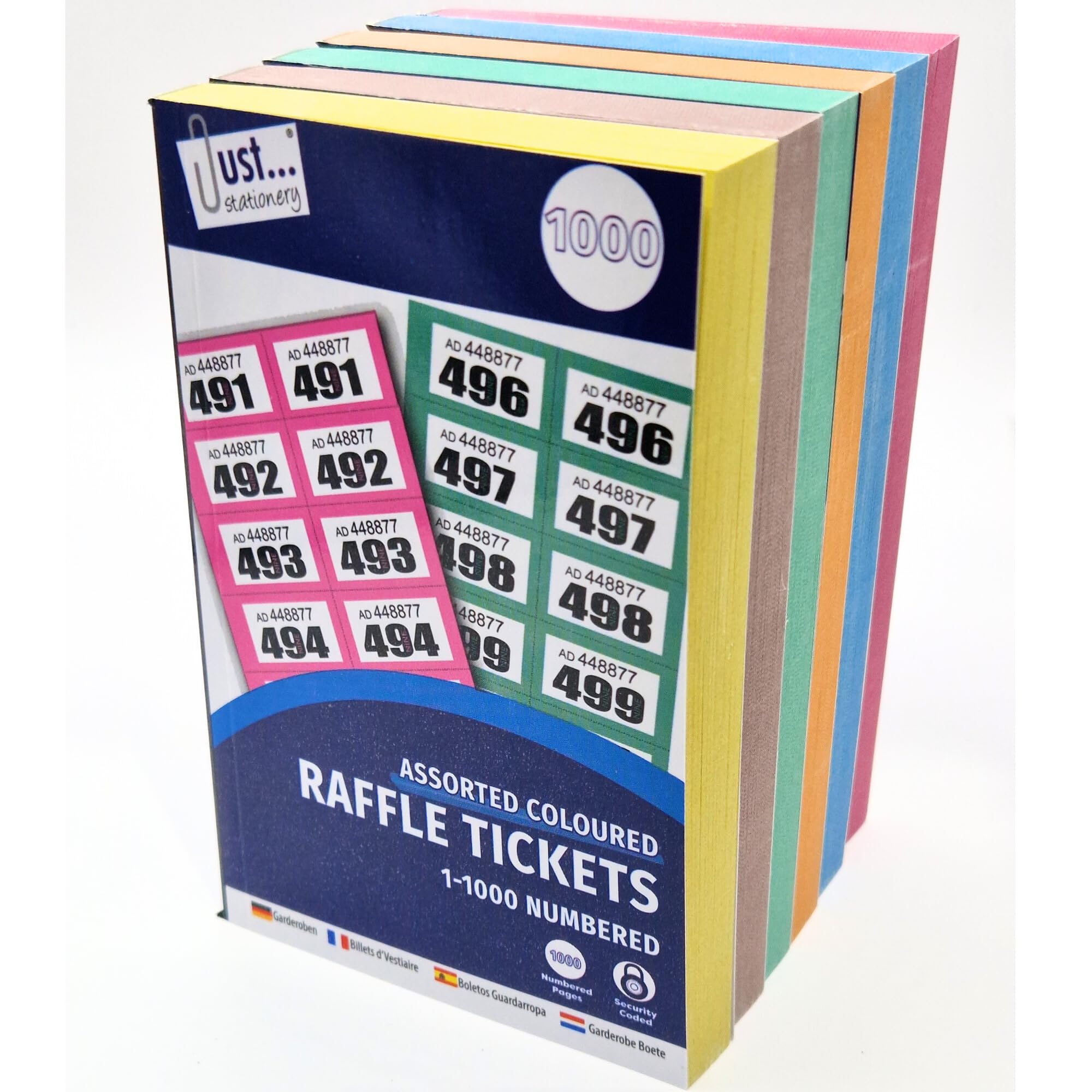 ZEBTON 2 x Raffle Tickets Books 1-1000 Cloakroom Tickets Lucky Draw Tombola Draw Prize Draw and Charity Events Assorted Colors (2)
