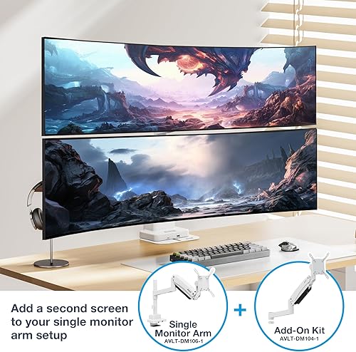 Miniatura 5 de AVLT Kit adicional de brazo para monitor para pantallas de 17 a 57 pulgadas, brazo de resorte de gas resistente con inclinación, bloqueo de
