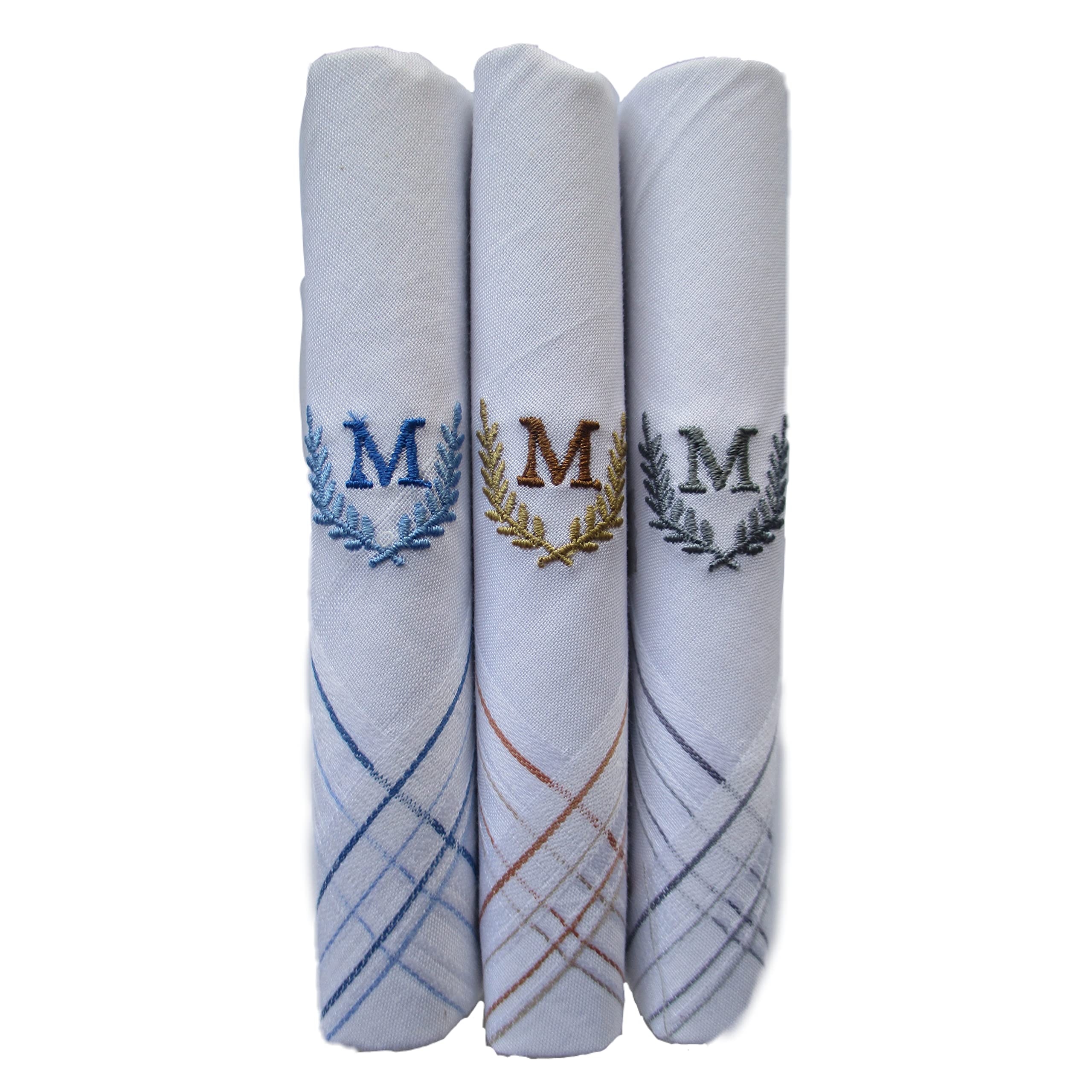 the white square Men's Large Handkerchief in White with Initials (M) Pack of 3-613 W/C-picture-17