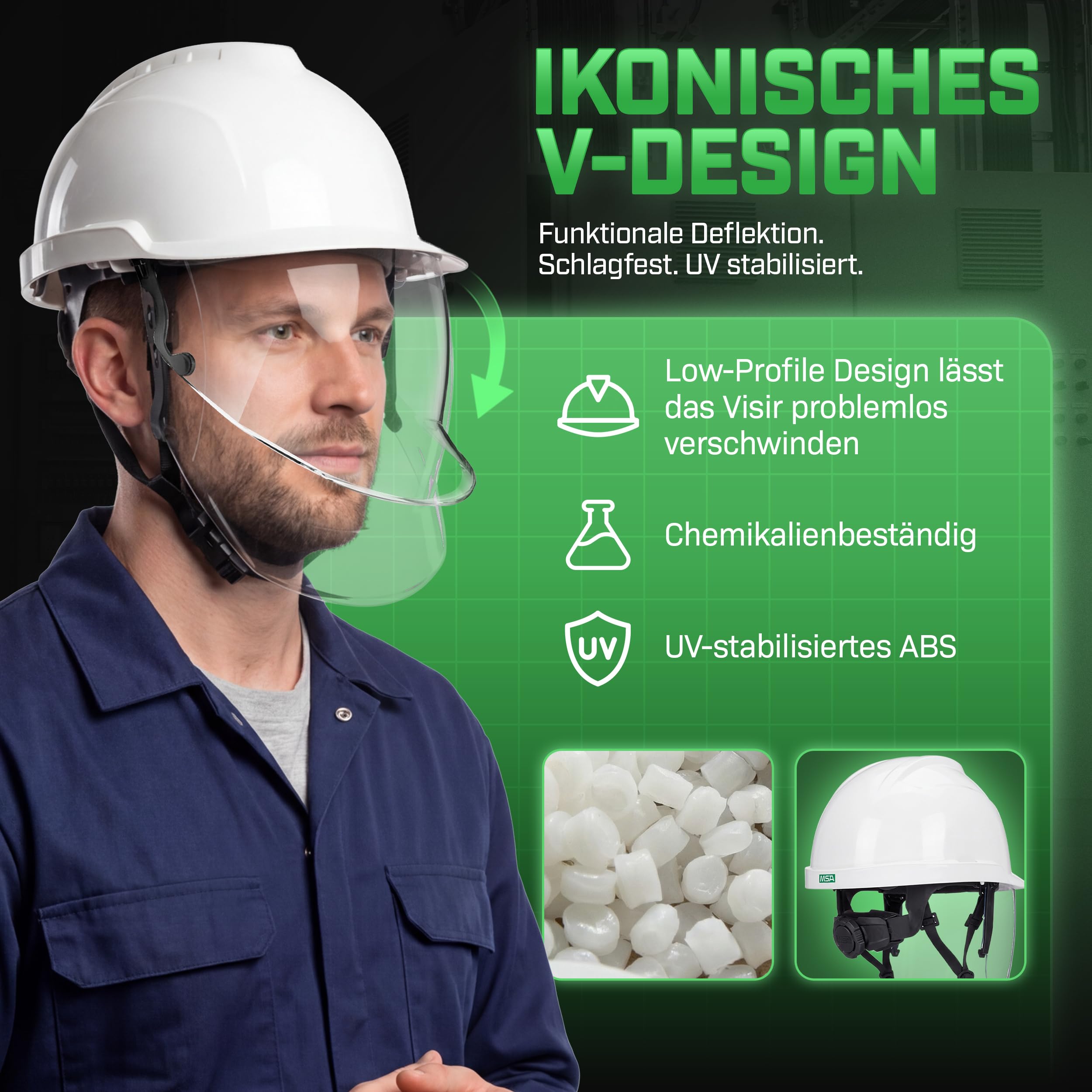 MSA V-Gard 950 - Casco protettivo non ventilato con visiera per cantieri e elettricisti, a norma DIN EN 397 per il lavoro