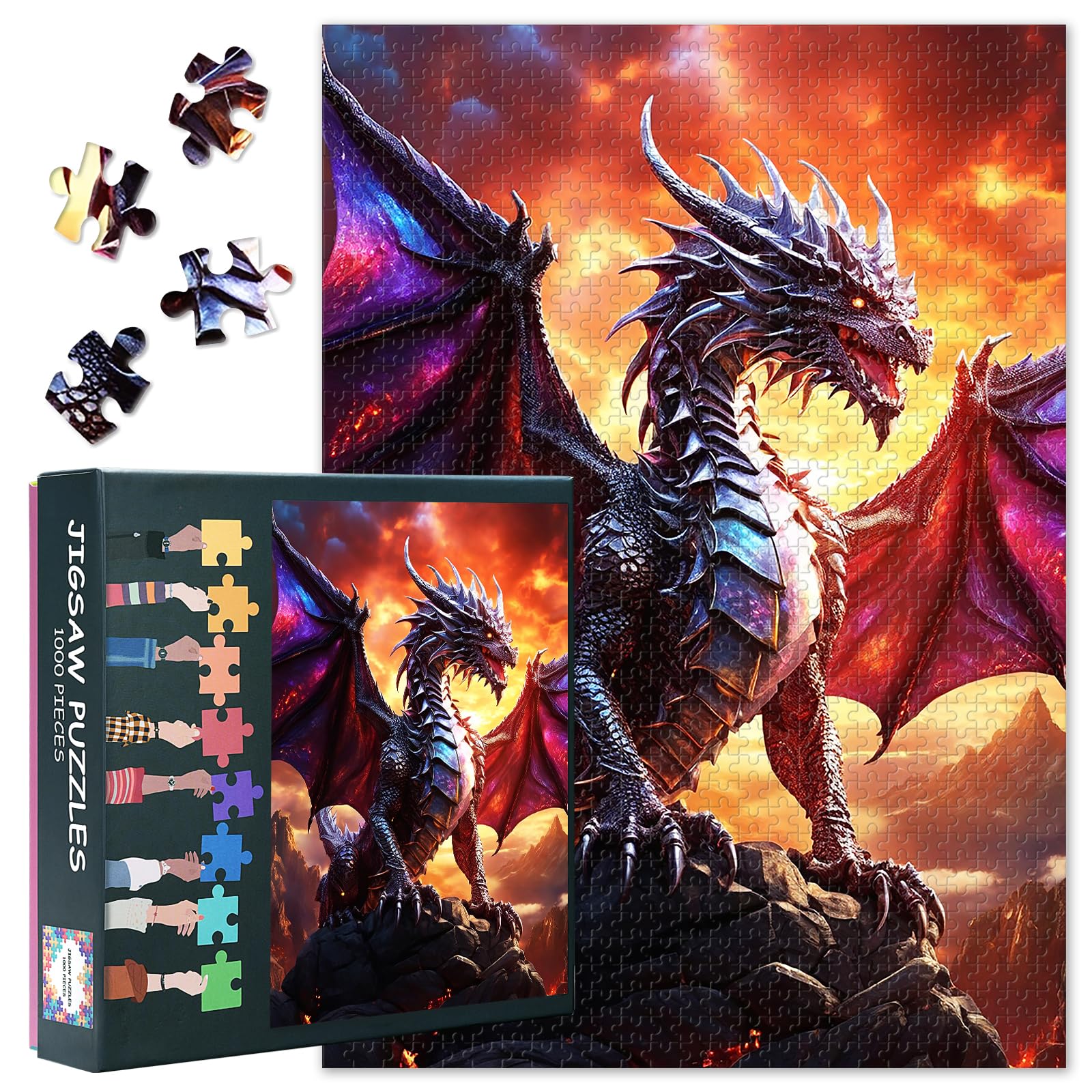 Majestic Dragon Puzzles - 1000 Pieces Dragon Soaring Through a Fiery Sky Jigsaw Puzzles for Adults Artwork Home Decor Difficult Challenge Puzzle as Gifts for Puzzle Lovers 27.5"X19.7"