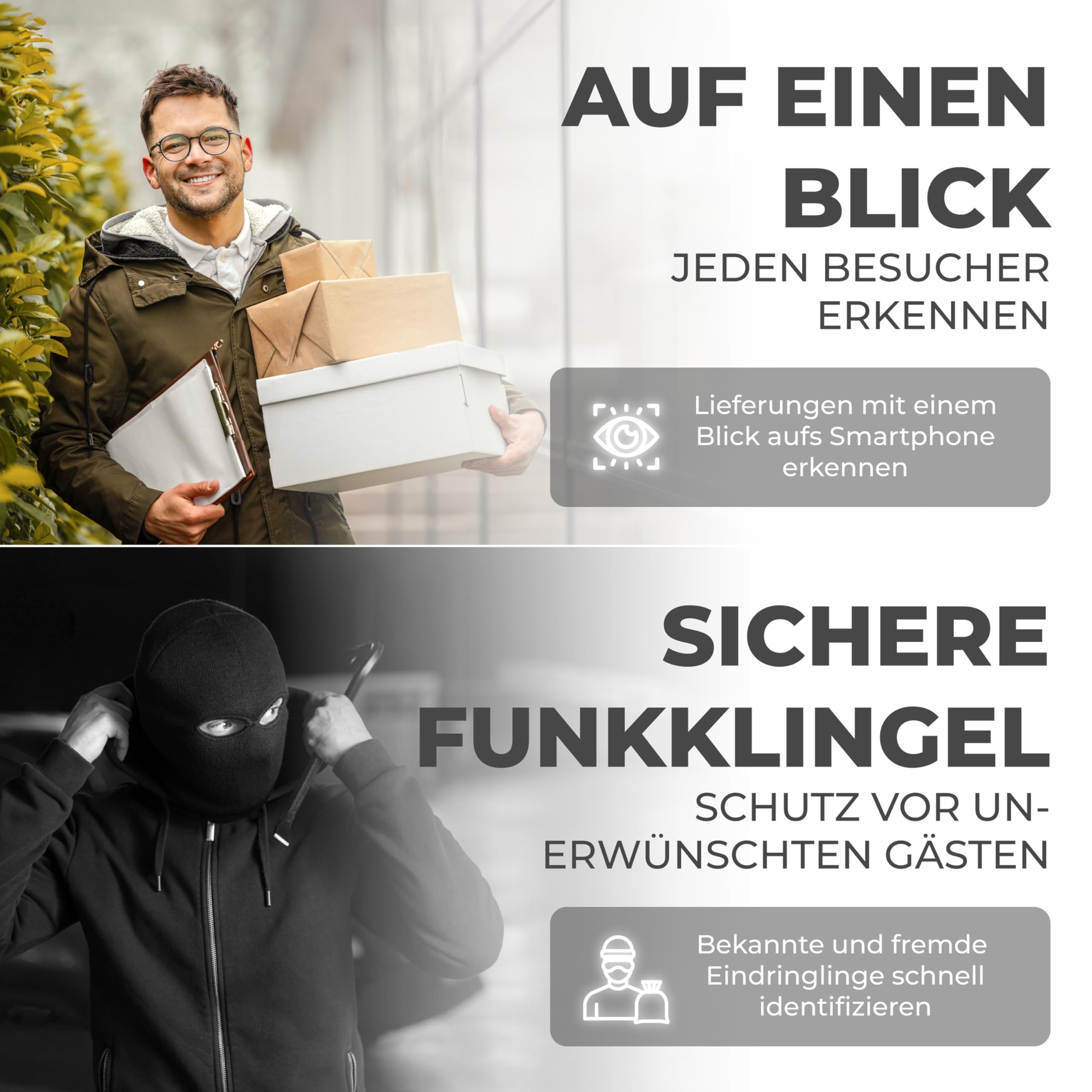 Timbre de Puerta con cámara, Fabricado en Alemania | Transmisión de imágenes inalámbrica, conexión DECT, antracita, timbre de puerta inalámbrico, compatible con Fritz!Box