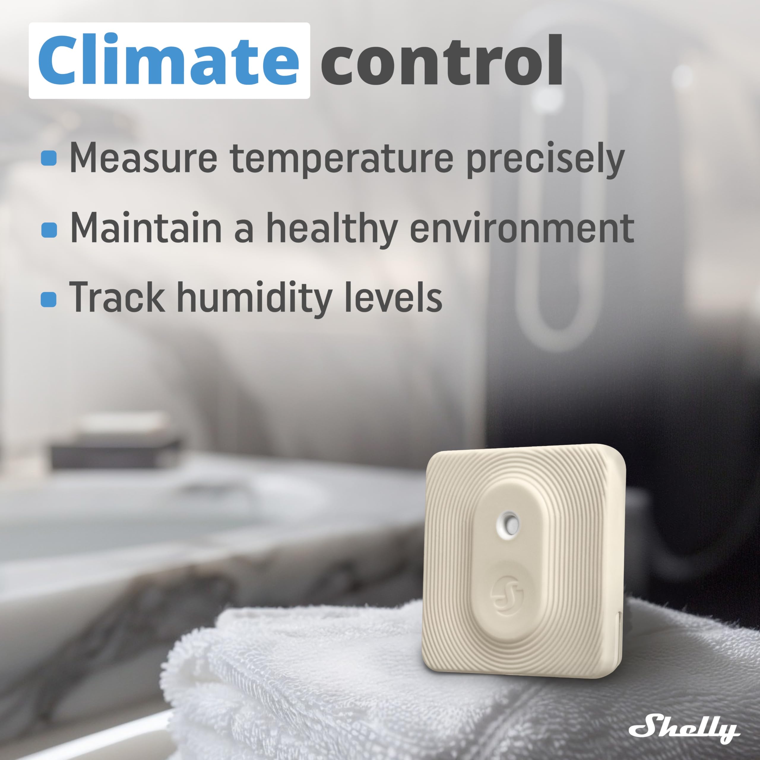 Shelly BLU H&T Kość Słoniowa - czujnik temperatury i wilgotności Bluetooth, inteligentny termometr i higrometr wewnętrzny/zewnętrzny, stopień ochrony IP54, nie wymaga HUB-a, zdalne sterowanie