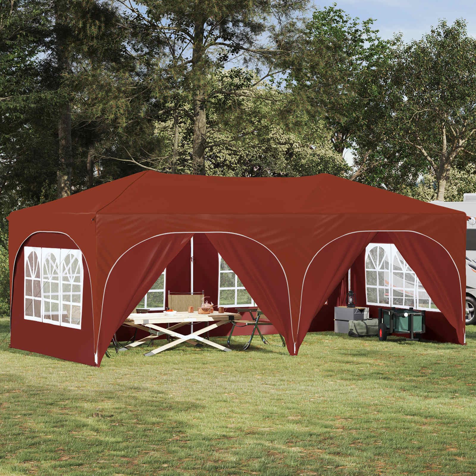 Namiot imprezowy Pop-up, 575 x 288 x 245 cm, terakota, materiał Oxford, pawilon imprezowy, namiot ogrodowy z 6 ścianami bocznymi, odporny na warunki atmosferyczne, ochrona przed