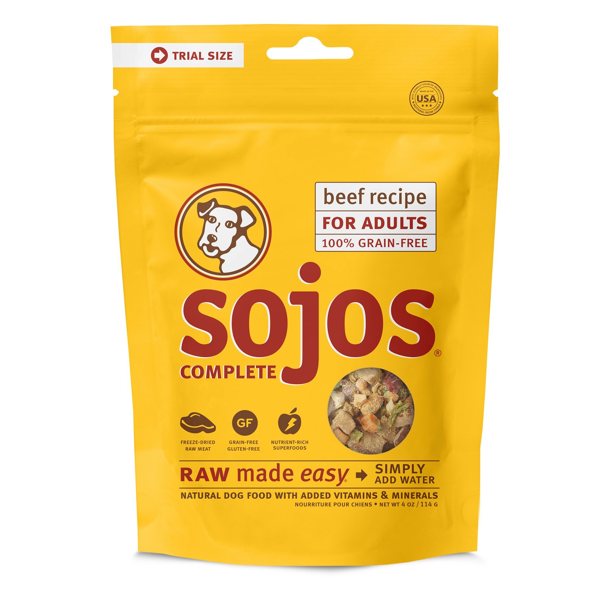 Sojos Beef Recipe Complete Adult Dog Food Trial Package, 4 Oz